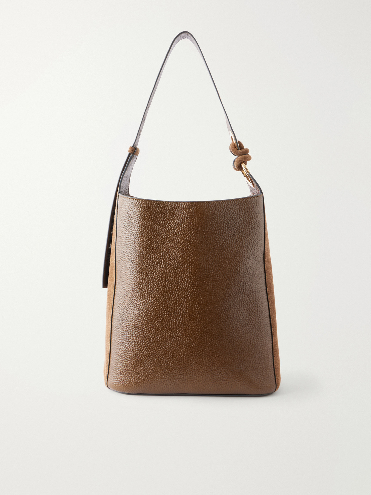 Anya Hindmarch Ringo Suede-trimmed Textured-leather Tote In Brown