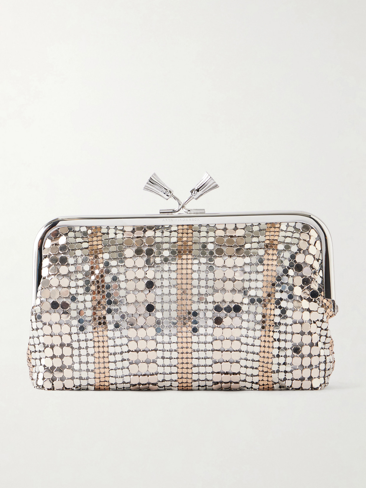 Anya Hindmarch Maud Tassel Chainmail Clutch In Silver
