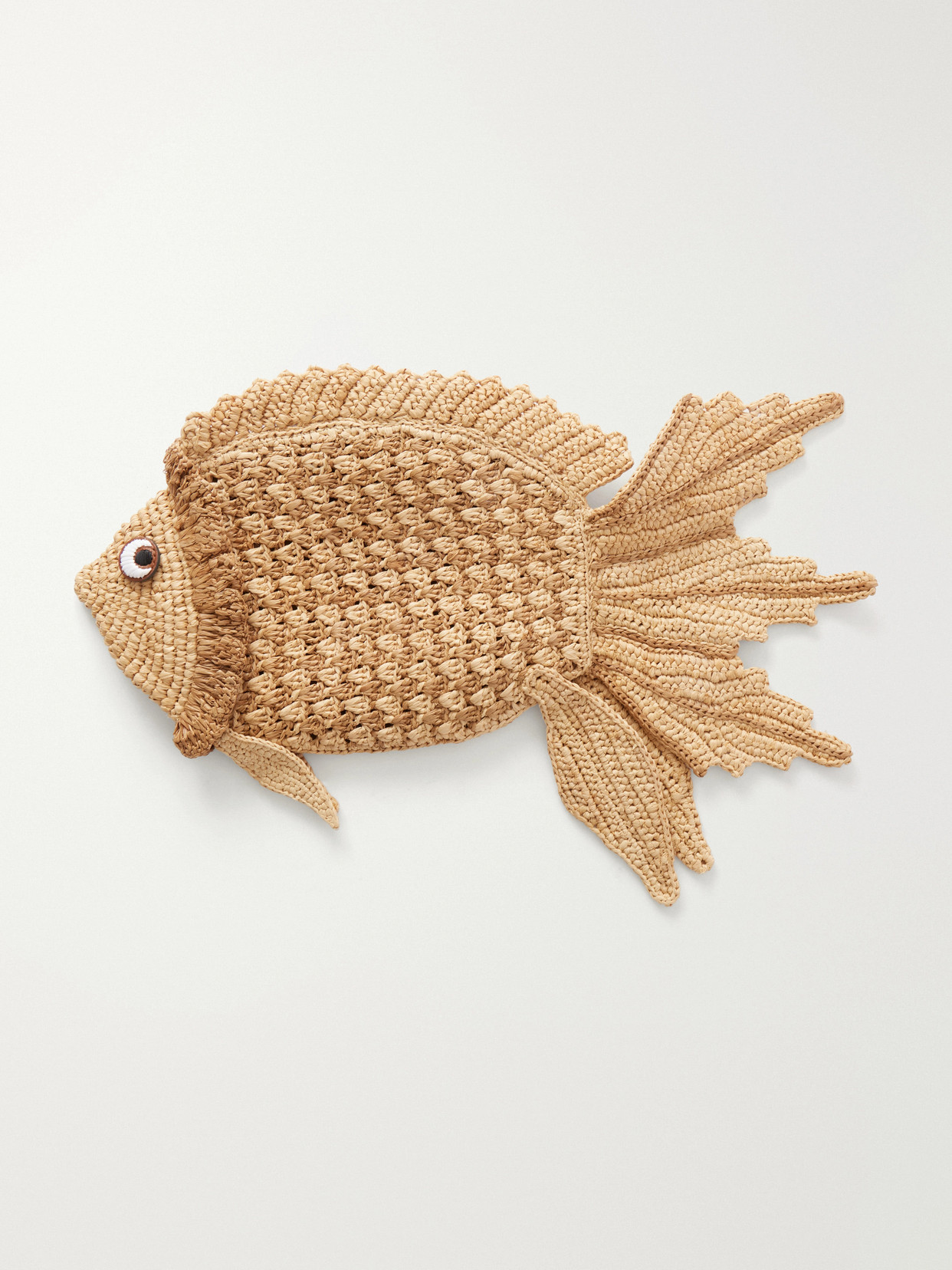Anya Hindmarch Fish Raffia And Leather-trimmed Clutch In Neutrals