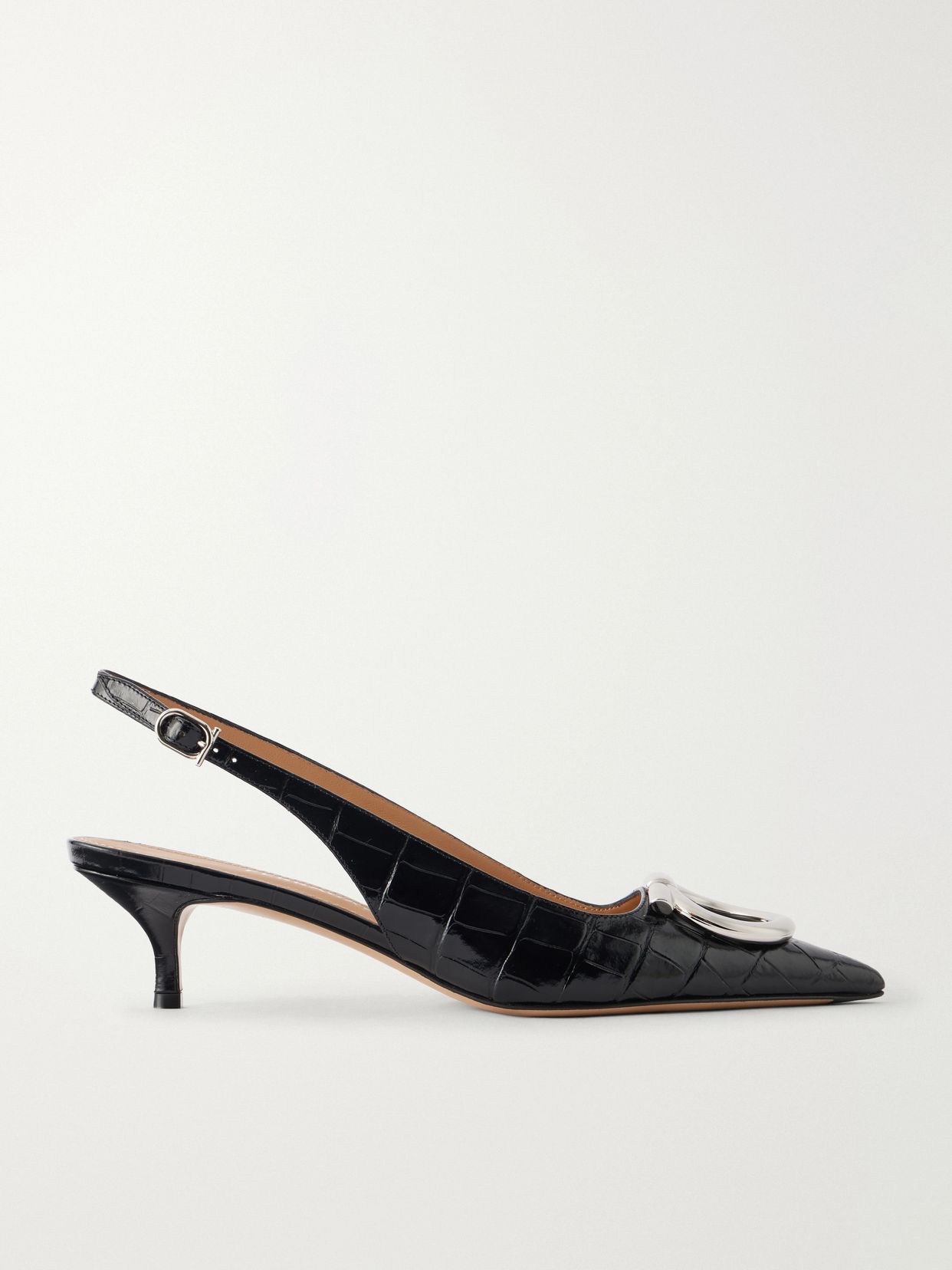 sara 40 embellished croc effect leather slingback pumps