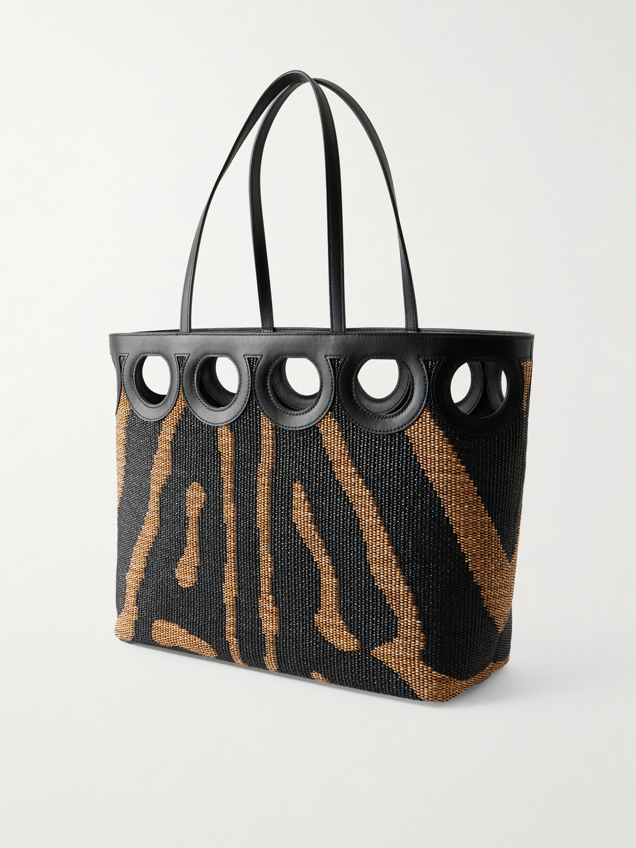 Ferragamo Leather-trimmed Raffia Tote In Multi