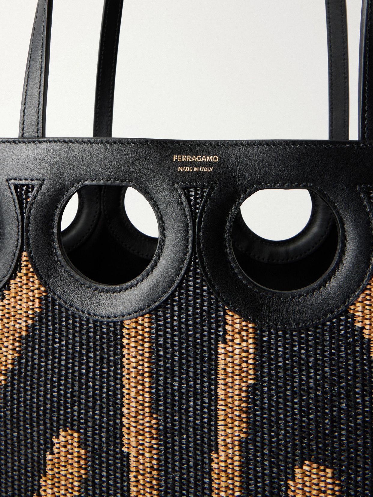 Ferragamo Leather-trimmed Raffia Tote In Multi