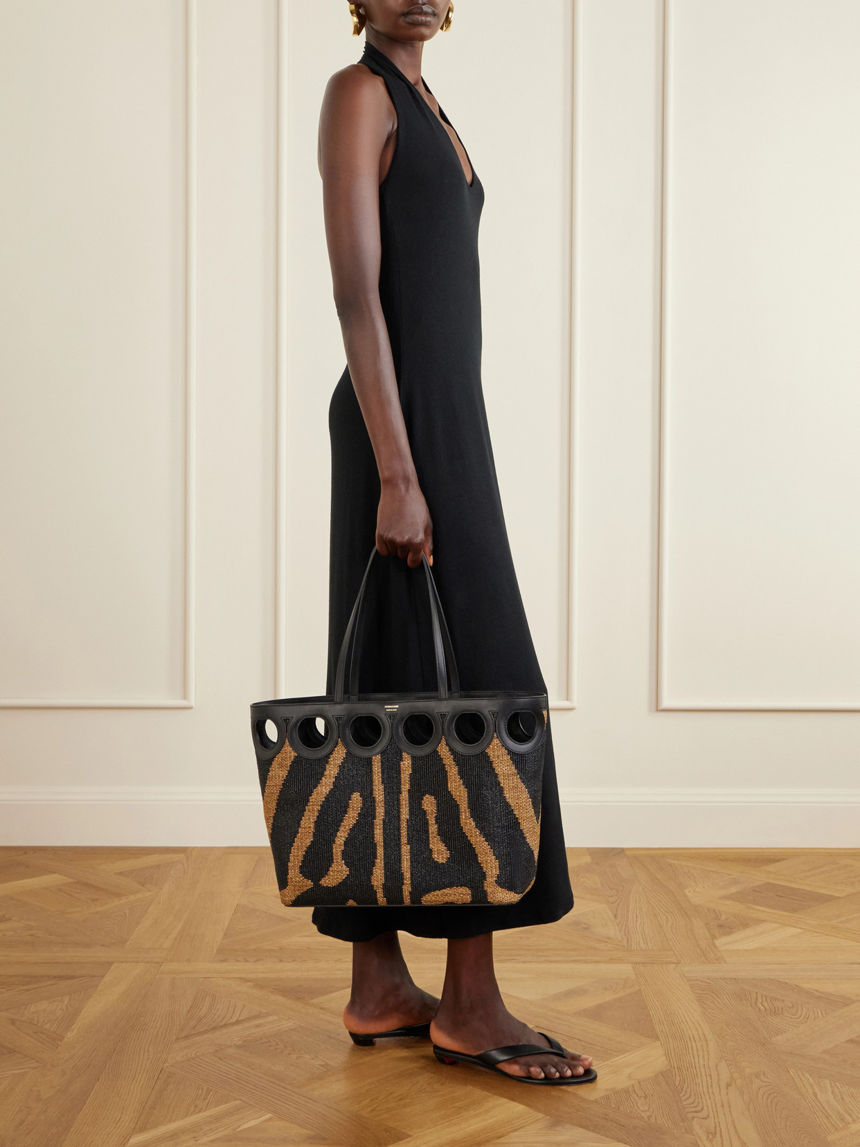 Ferragamo Leather-trimmed Raffia Tote In Multi
