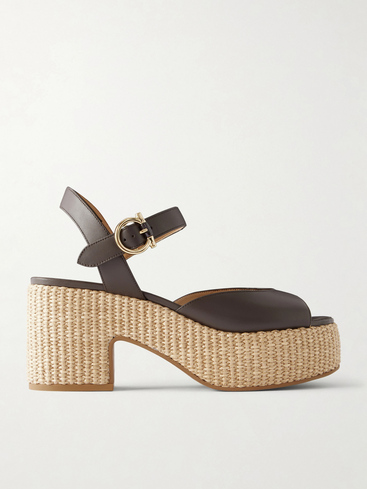 Ferragamo Nerea 90 Leather Platform Sandals In Brown