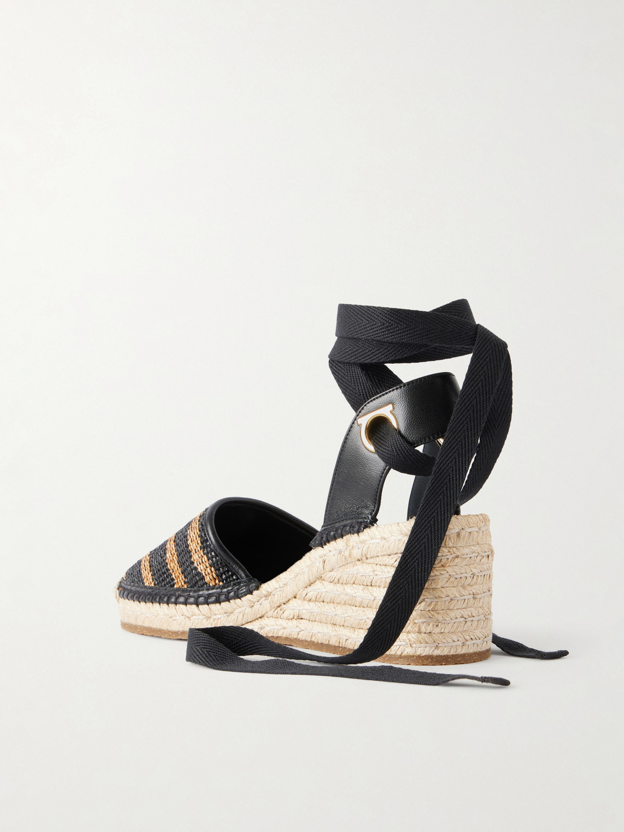 Zanta Zebra 70 Leather-Trimmed Woven Raffia Espadrillas Wedge