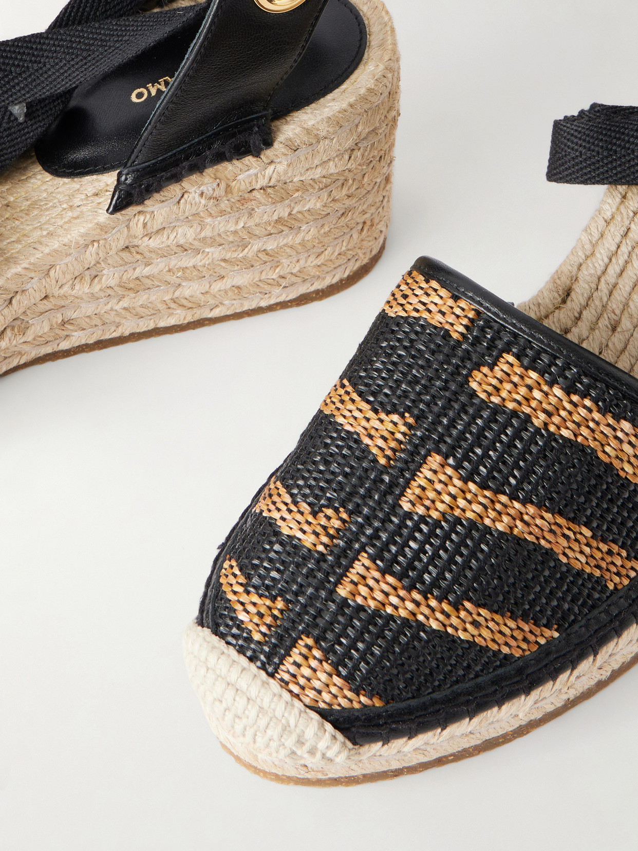 Zanta Zebra 70 Leather-Trimmed Woven Raffia Espadrillas Wedge