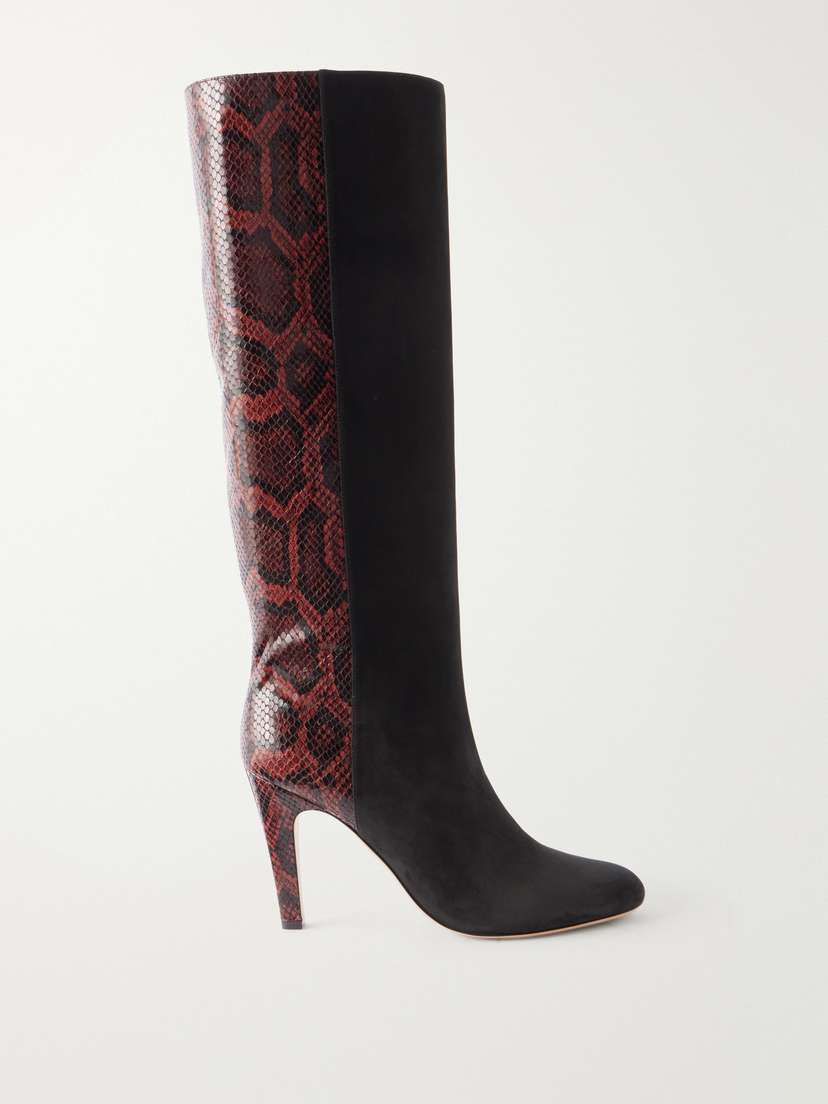 Ferragamo Nylu 95 Snake-effect Leather And Suede Boots