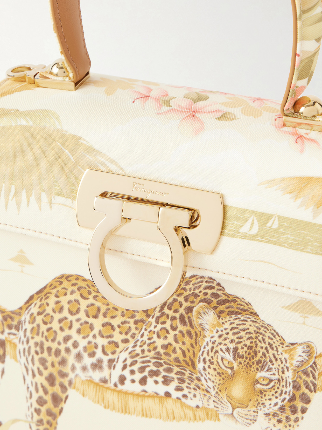 Ferragamo Leather-trimmed Printed Canvas Shoulder Bag In Multi
