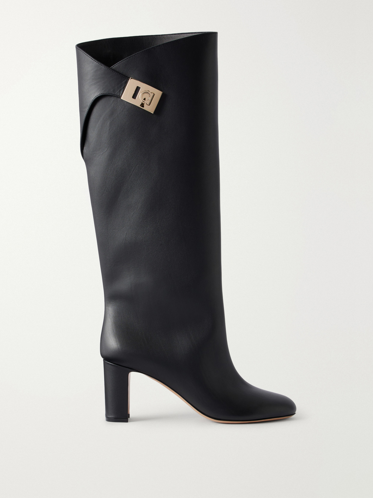 Ferragamo Elli 70 Embellished Knee Boots In Black