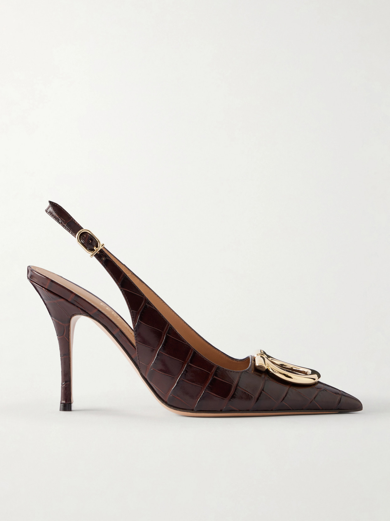 Ferragamo Sara 95 Croc-effect Leather Pumps In Brown