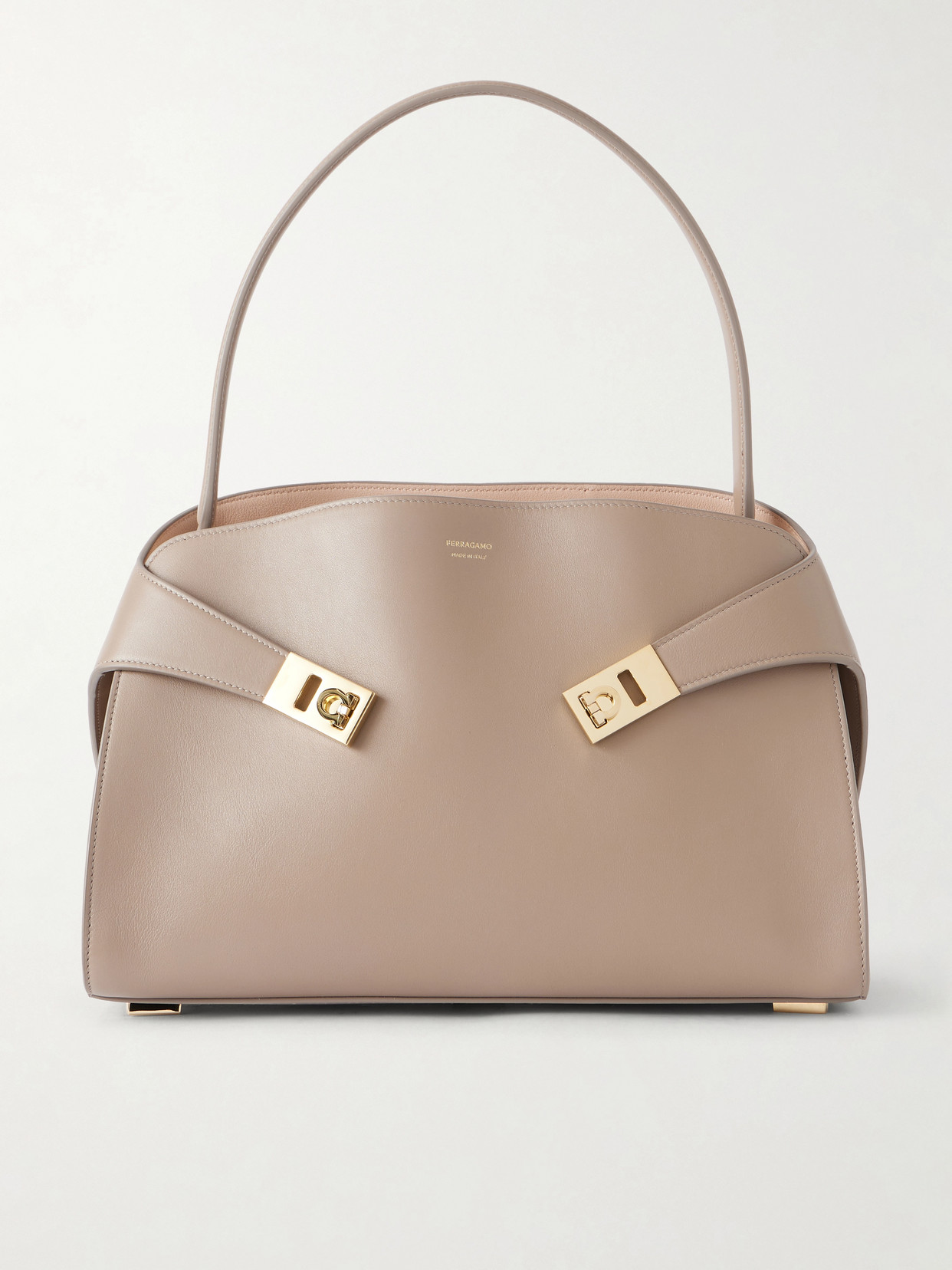Ferragamo Hug Small Embellished Cracked-leather Tote In Brown