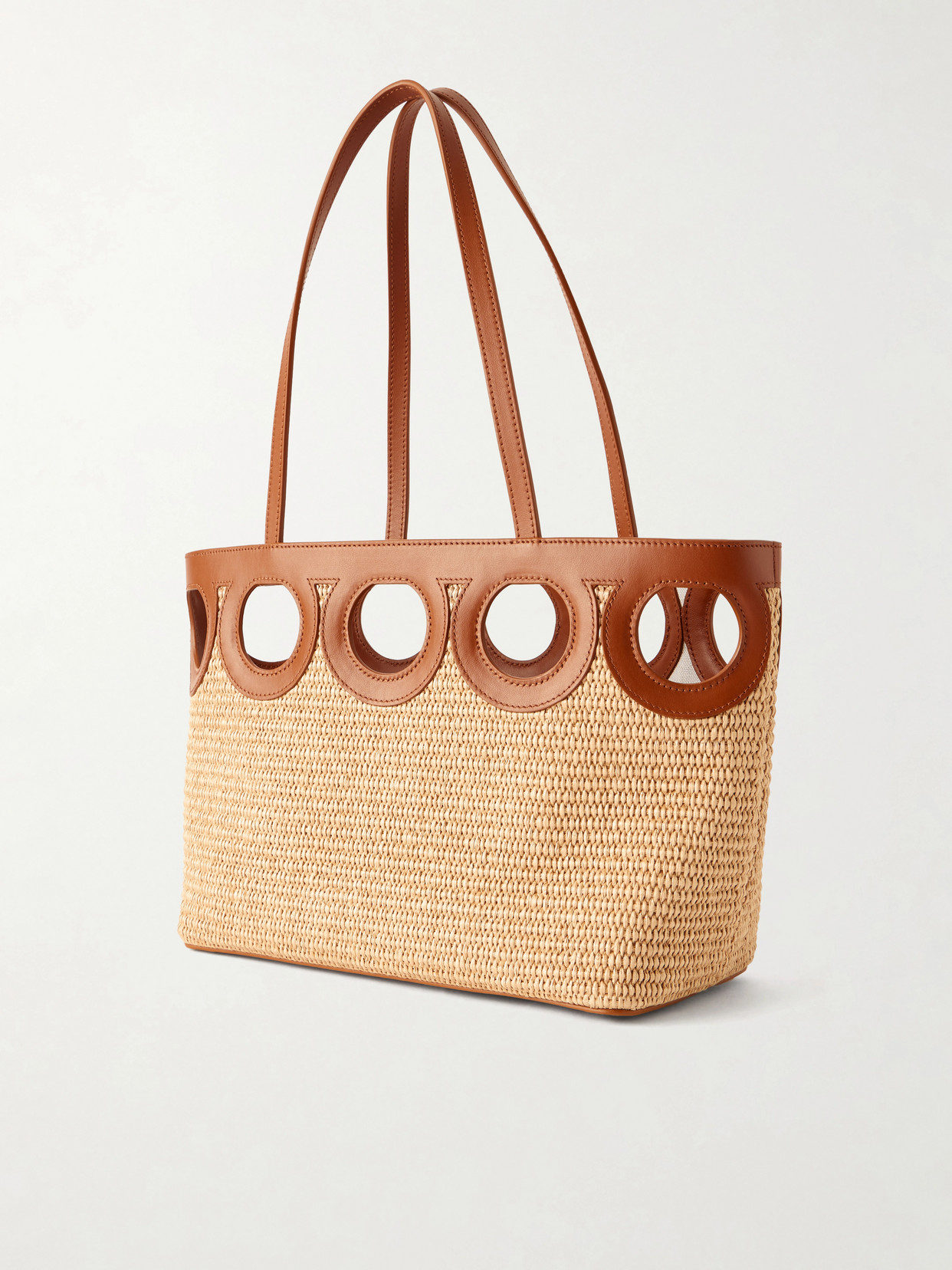 Tt Gancio Small Leather-Trimmed Raffia Tote Bag