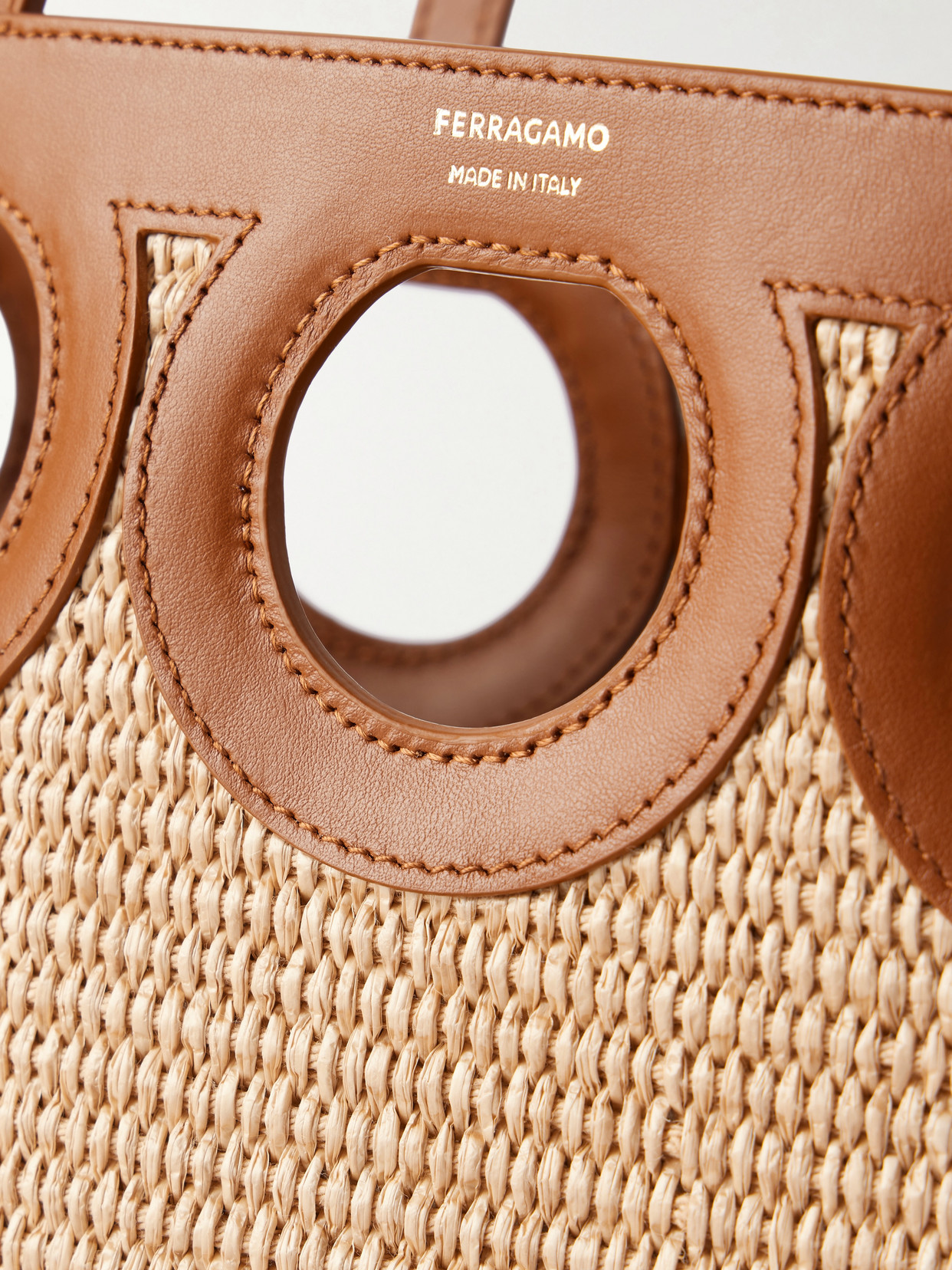 Tt Gancio Small Leather-Trimmed Raffia Tote Bag