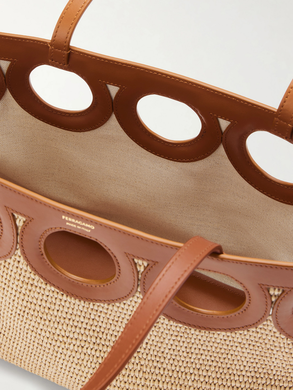 Tt Gancio Small Leather-Trimmed Raffia Tote Bag