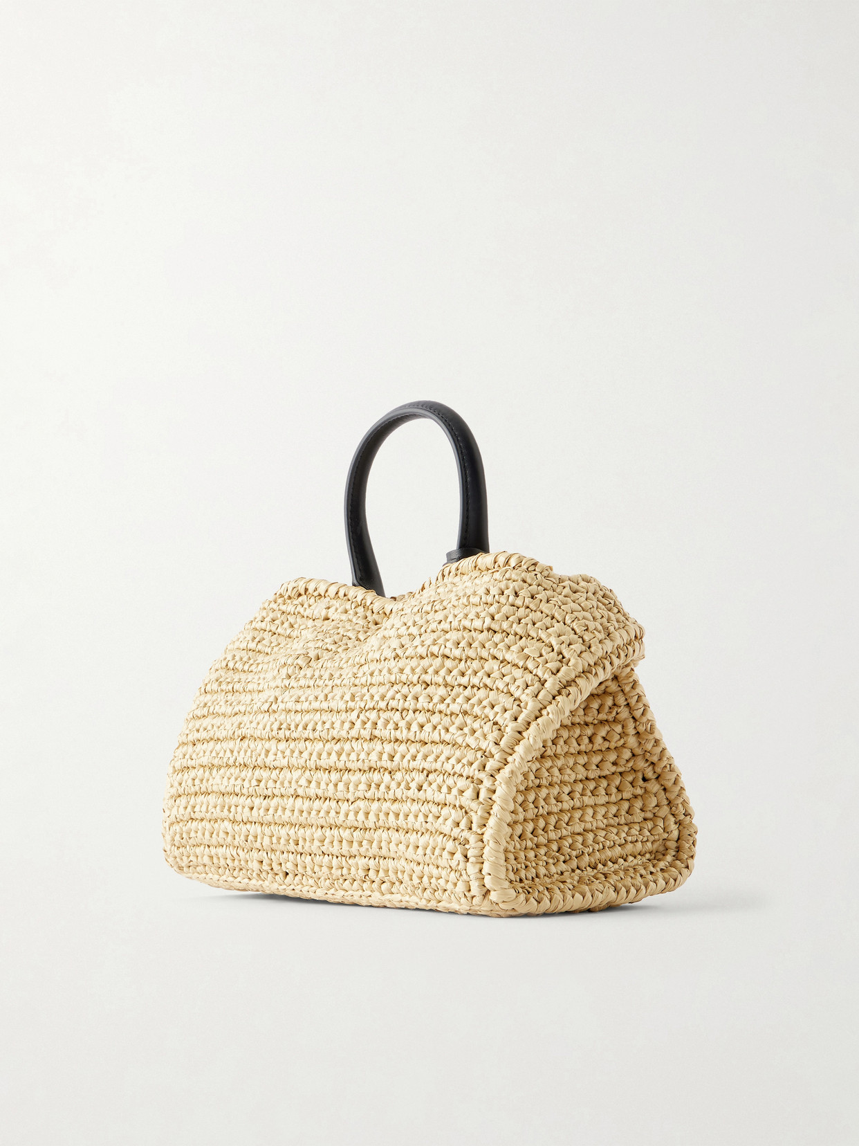 Hug Leather-Trimmed Raffia Mini Shoulder Bag
