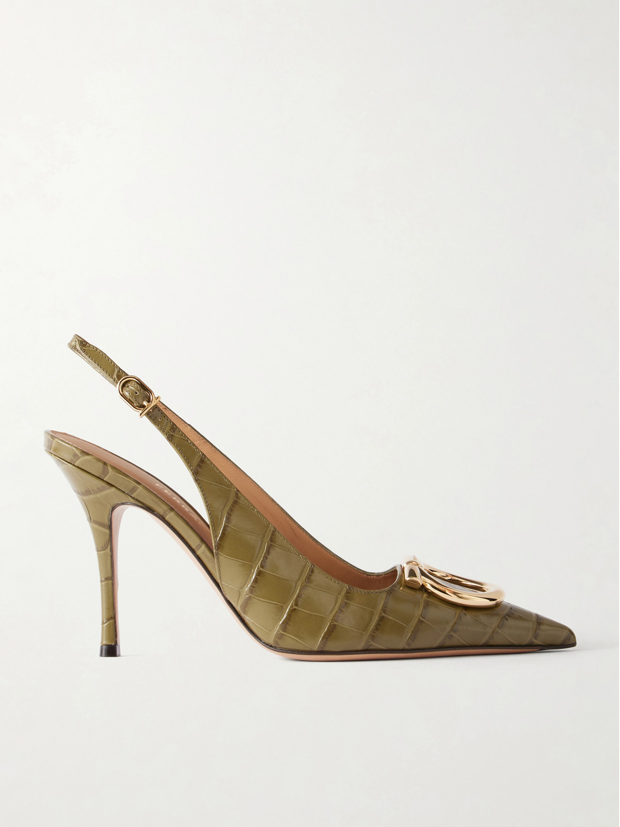 Ferragamo Sara 95 Croc-effect Leather Slingback Pumps In Green