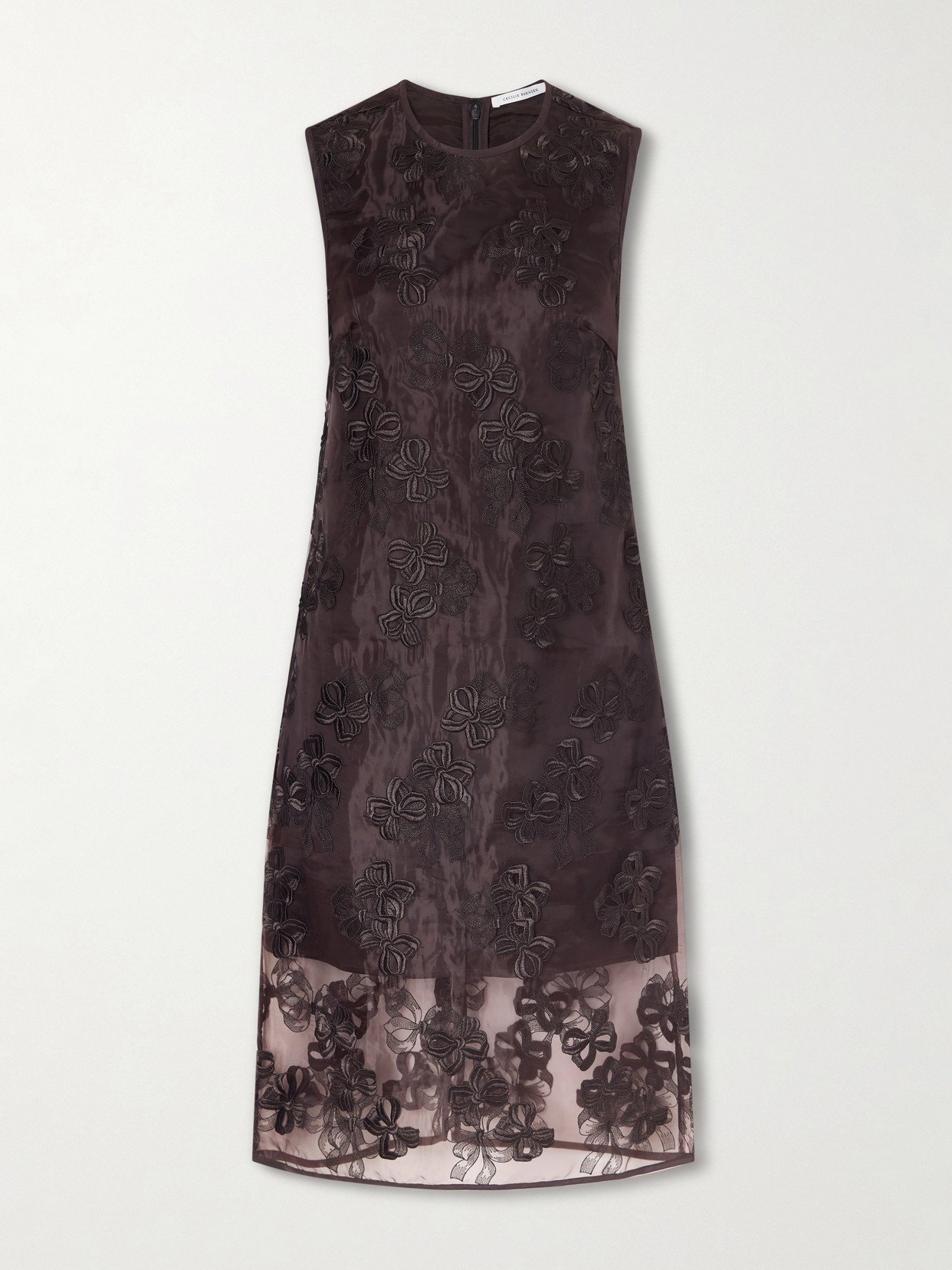 Cecilie Bahnsen Cbdevin Embroidered Rosette Organza Midi Dress In Brown