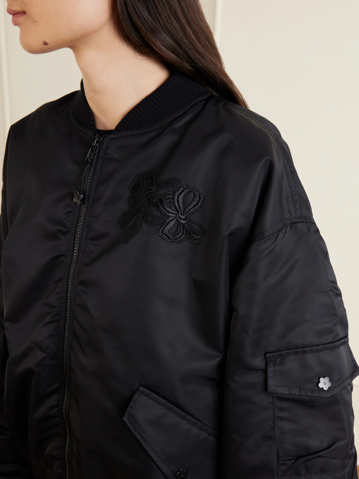 Cbfeilan Knotted Embroidered Shell Bomber Jacket