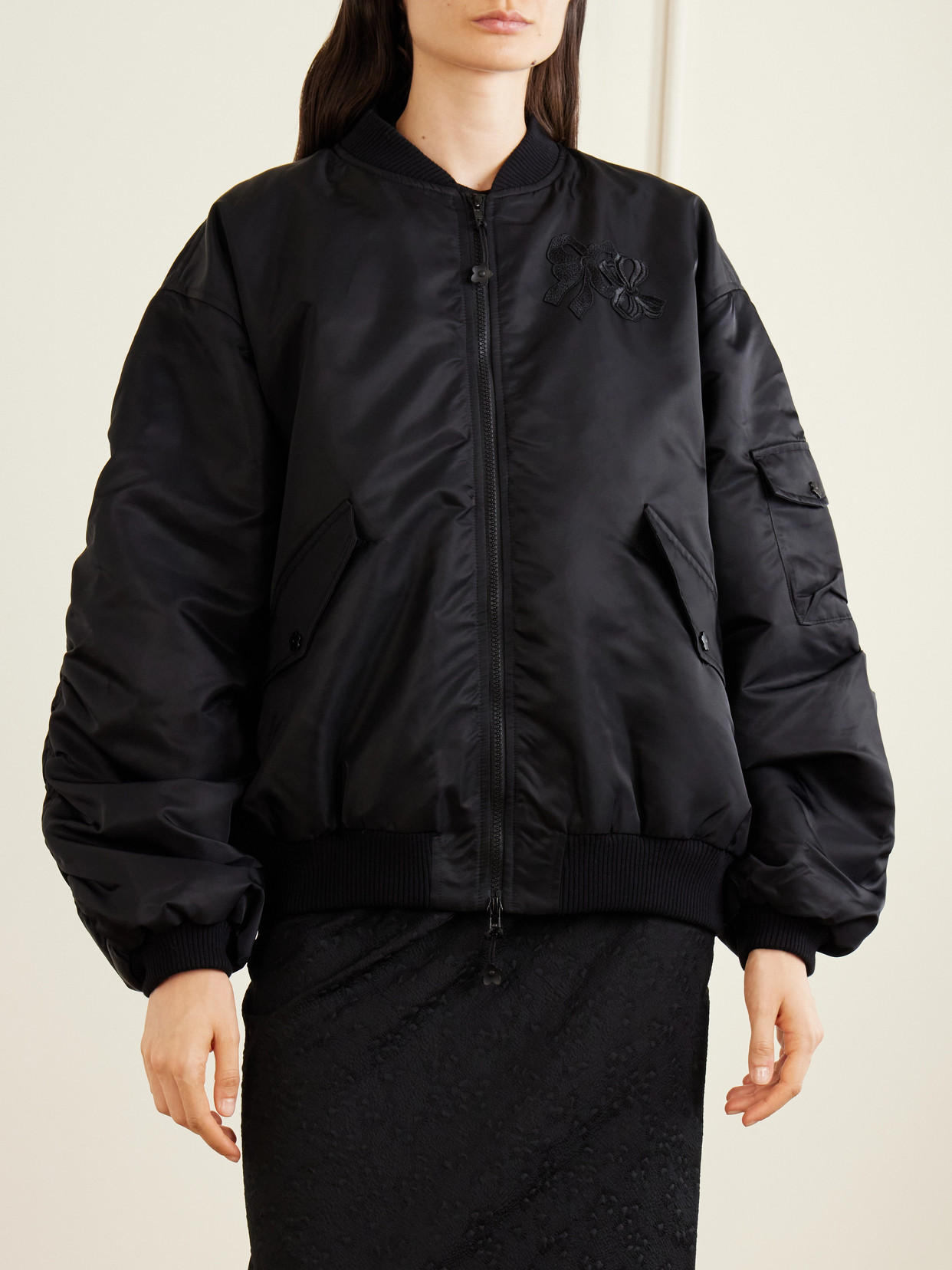 Cbfeilan Knotted Embroidered Shell Bomber Jacket