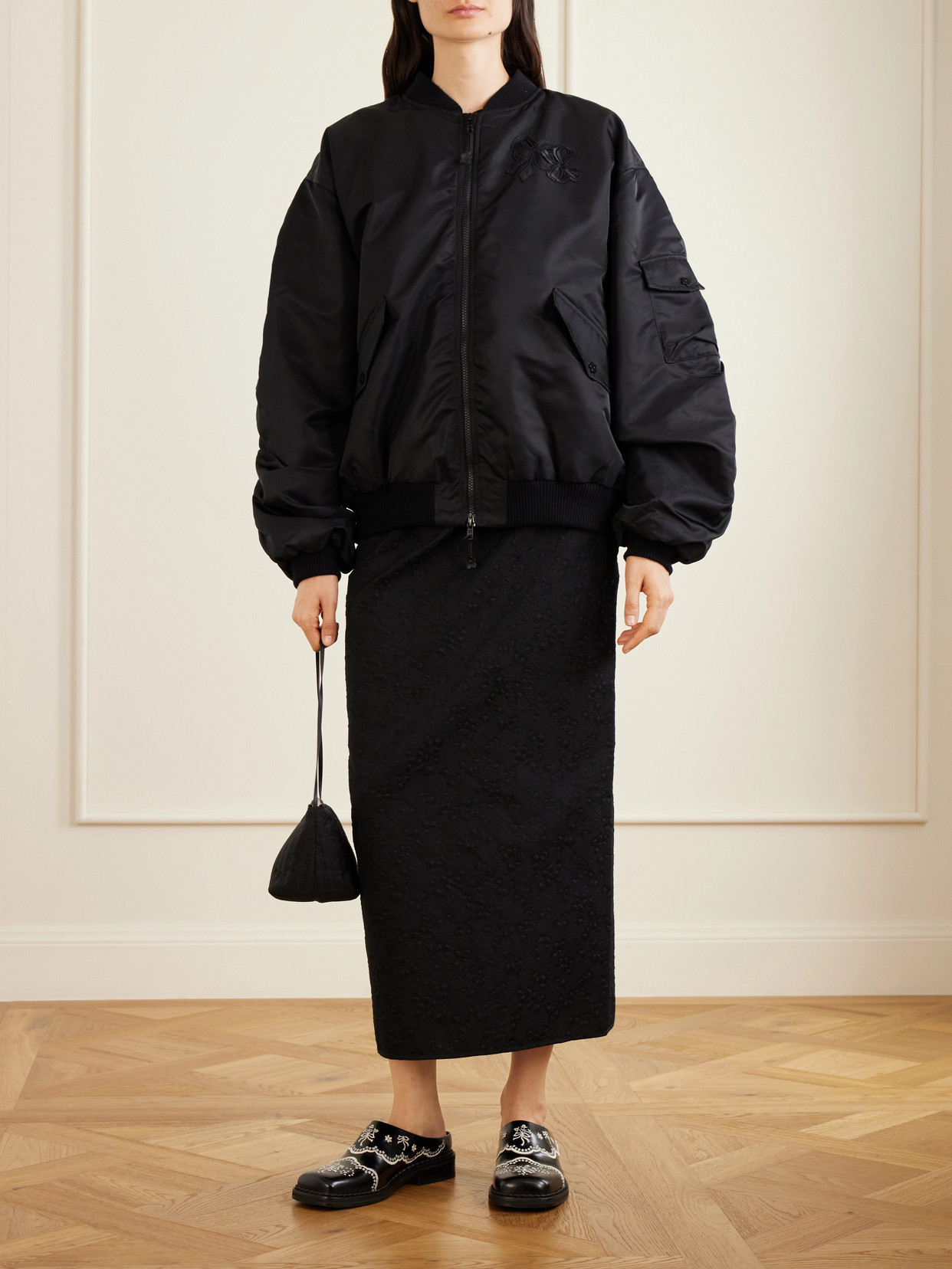 Cbfeilan Knotted Embroidered Shell Bomber Jacket