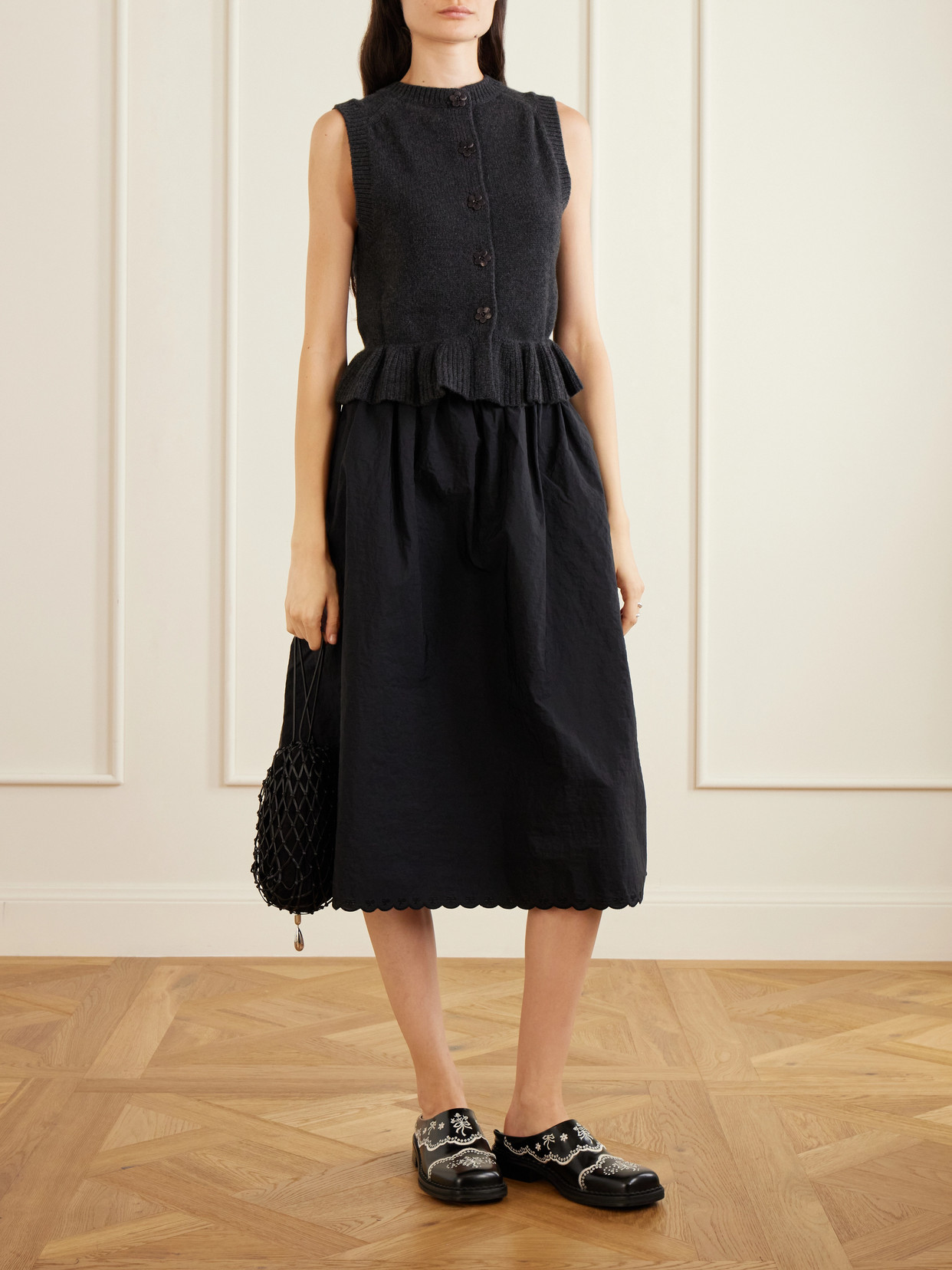 Cbfiella Embroidered Scalloped Taffeta Midi