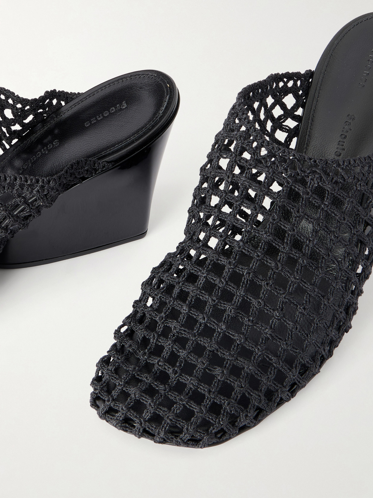 Slant 70 Leather-Trimmed Crocheted Mules