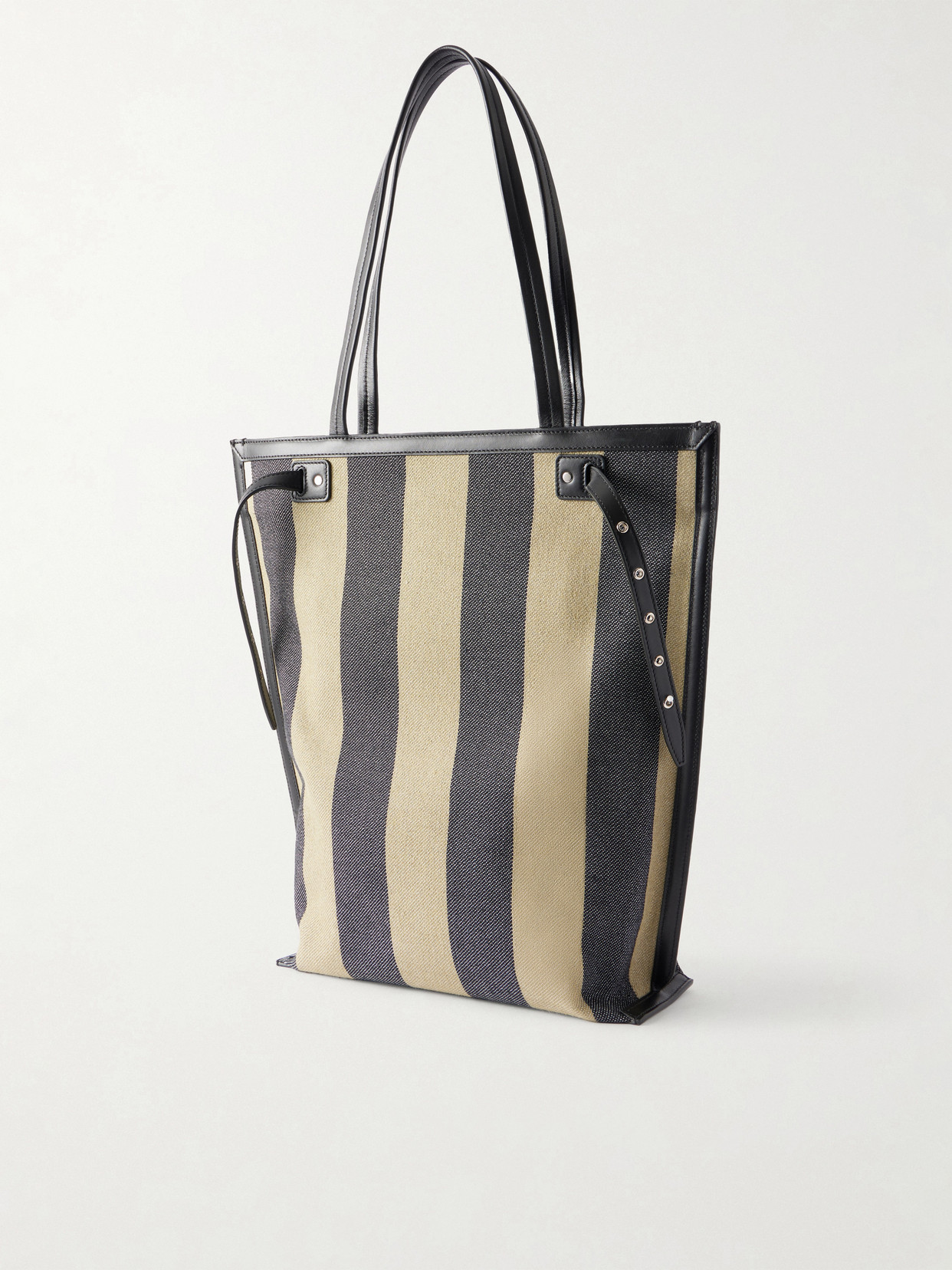 North South Days Striped Leather-Trimmed Canvas Tote