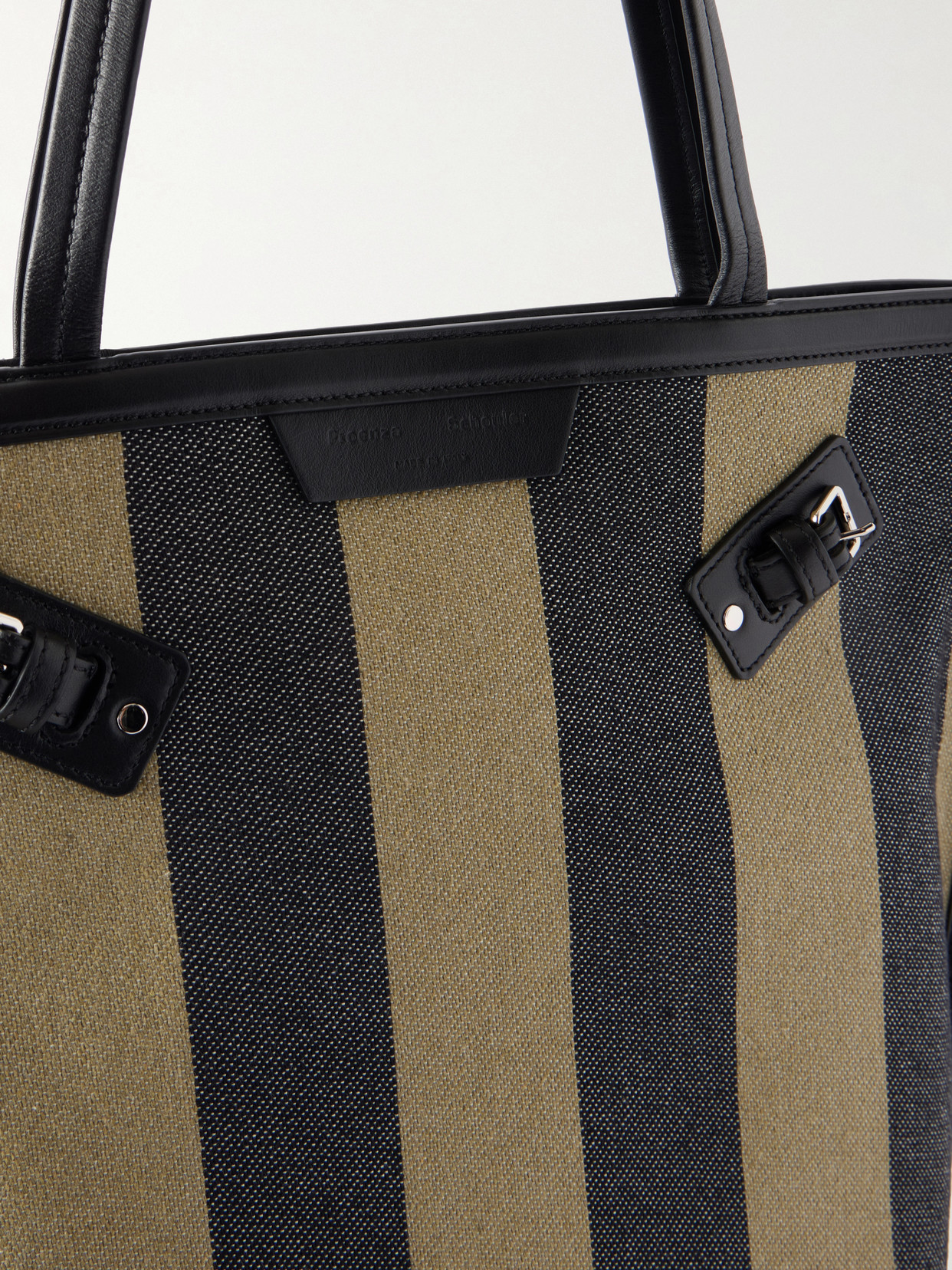 North South Days Striped Leather-Trimmed Canvas Tote
