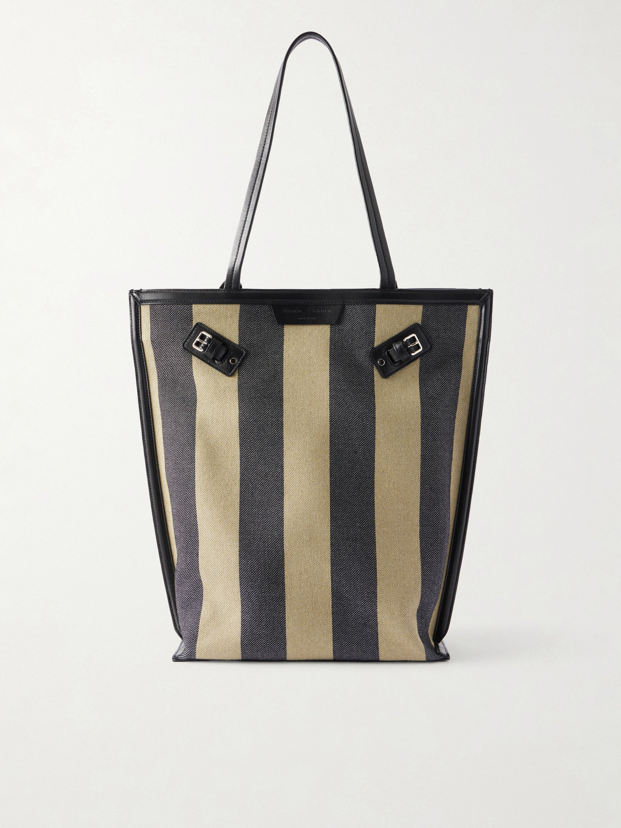 North South Days Striped Leather-Trimmed Canvas Tote