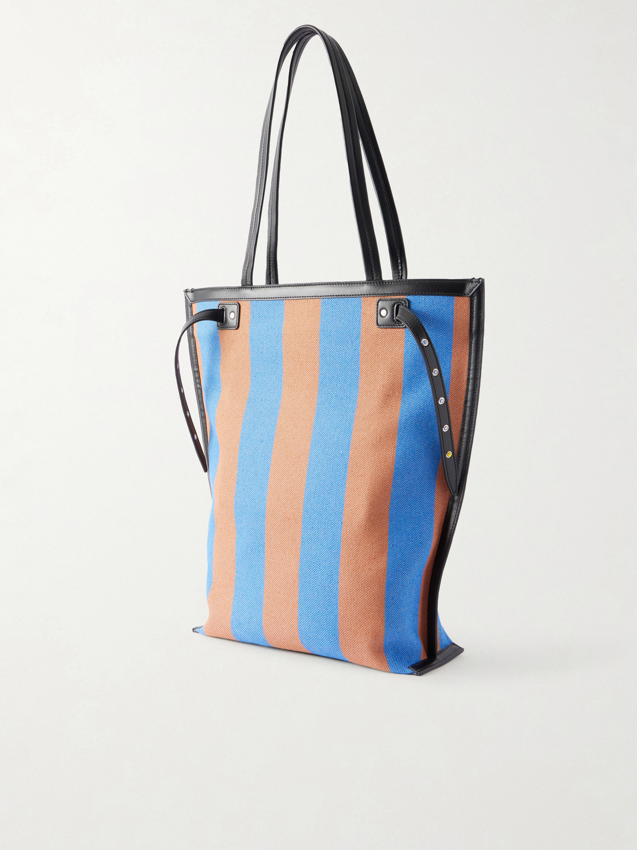 North South Days Striped Leather-Trimmed Canvas Tote