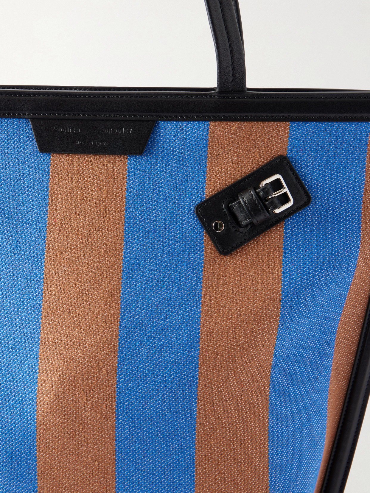 North South Days Striped Leather-Trimmed Canvas Tote