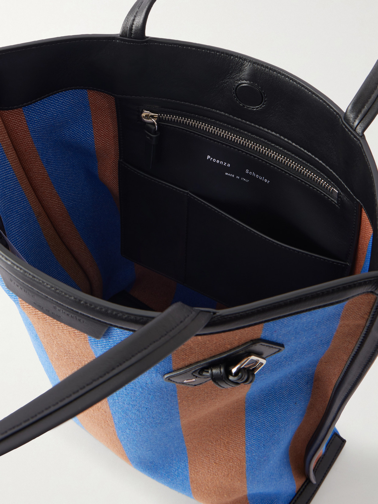 North South Days Striped Leather-Trimmed Canvas Tote