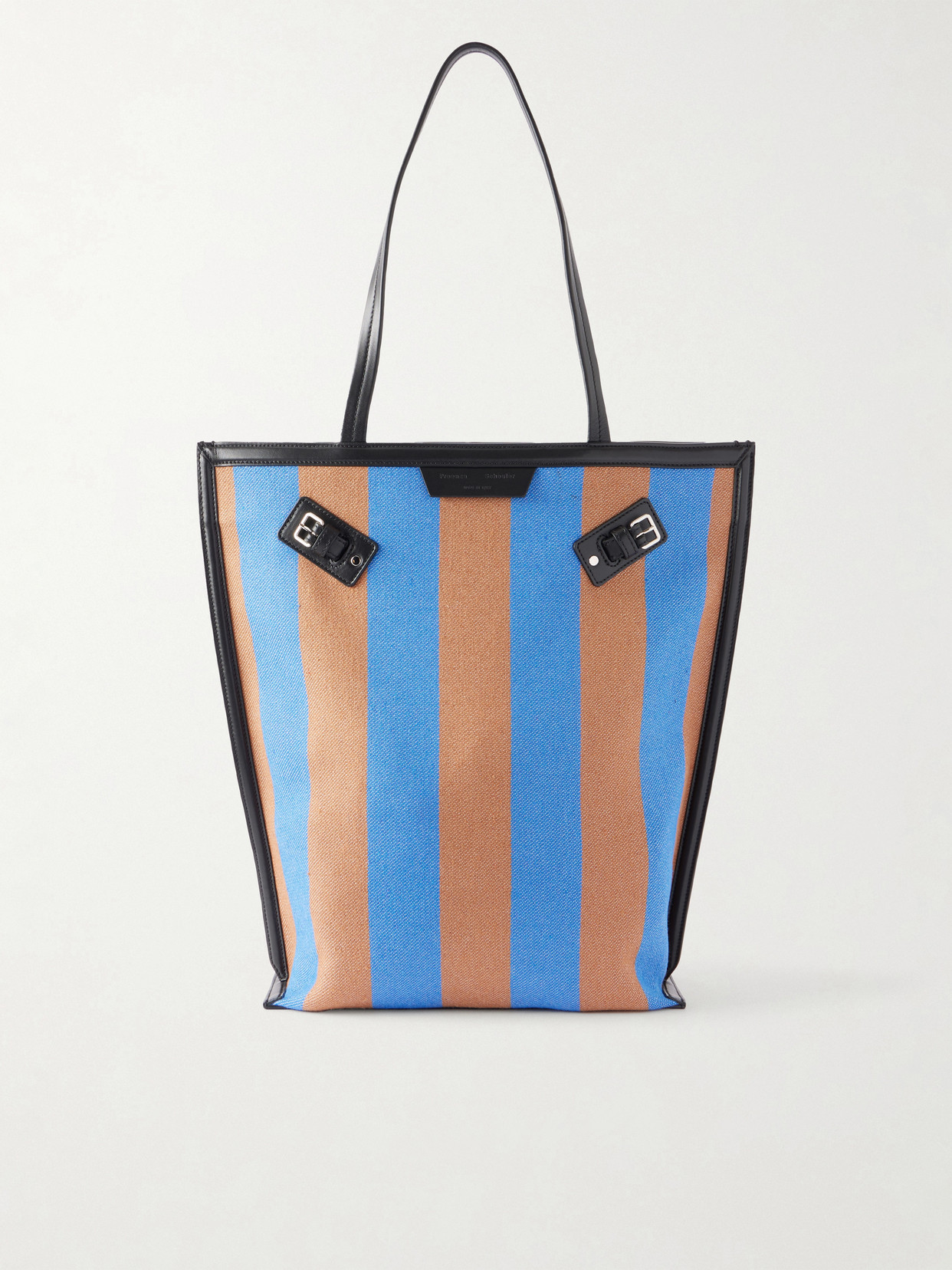 North South Days Striped Leather-Trimmed Canvas Tote
