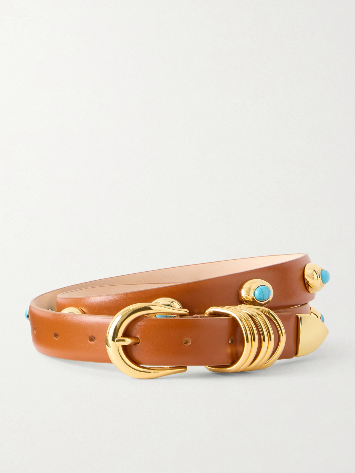 Dehanche Hollyhock Stone Turquoise-embellished Leather Belt In Gray