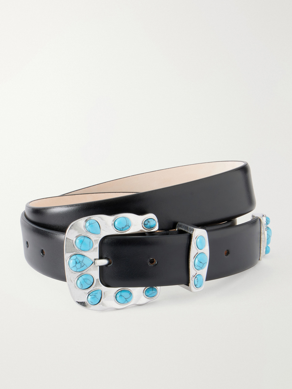 Dehanche Juna Turquoise-embellished Leather Belt In Black