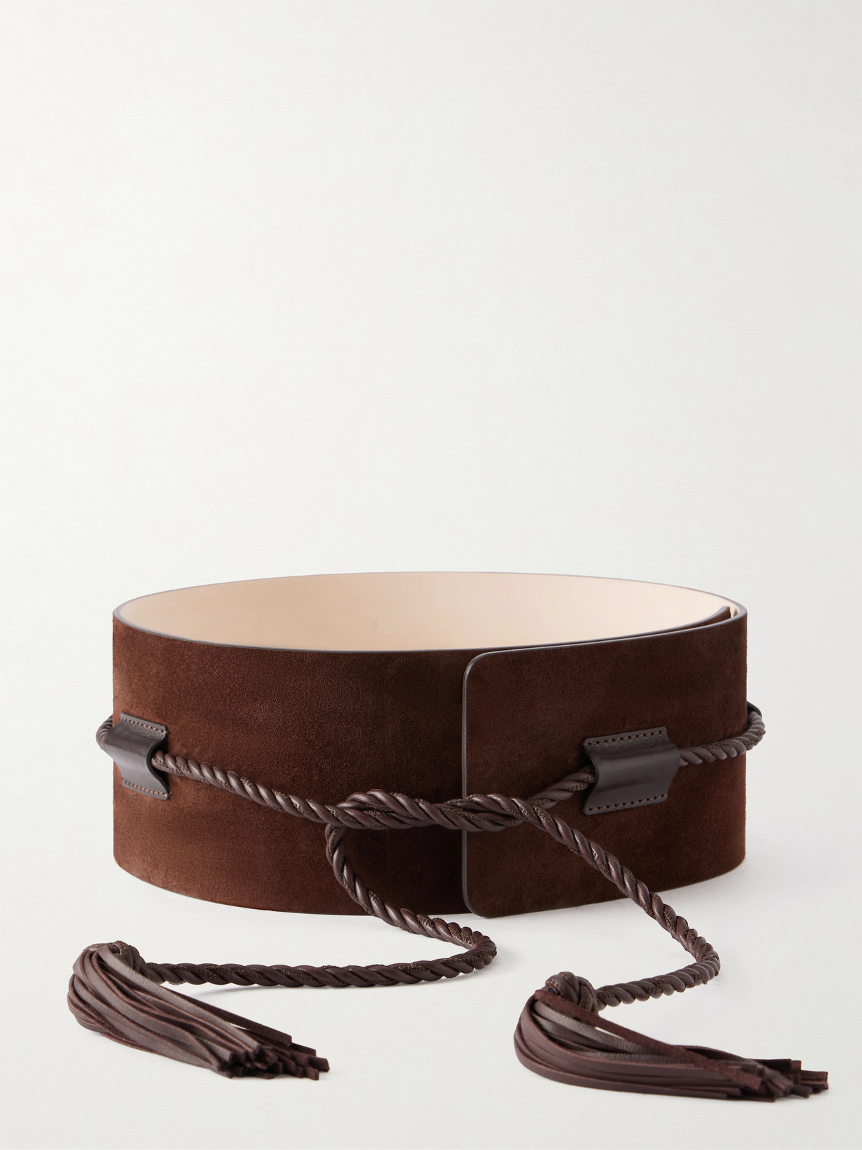 Dehanche Sedona Tasseled Leather-trimmed Suede Belt In Brown