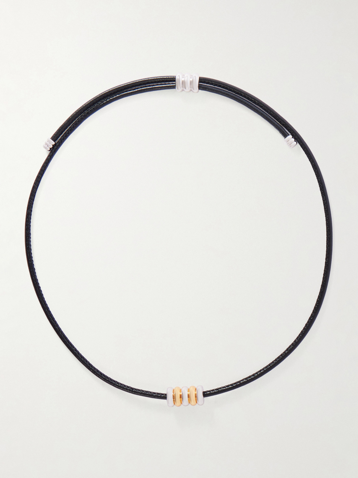 Dehanche Hollyhock Beaded Gold And Silver-toned Leather Necklace In Black