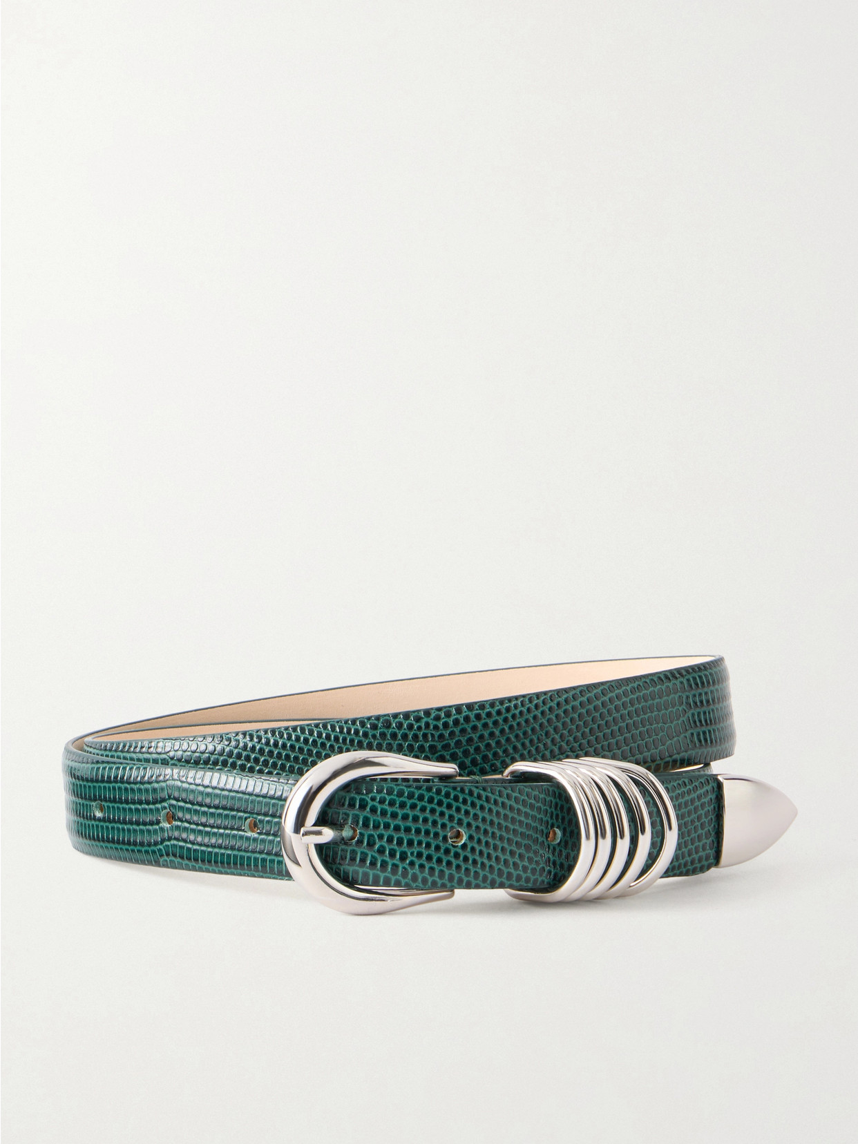 Dehanche Hollyhock Lizard-effect Leather Belt In Green
