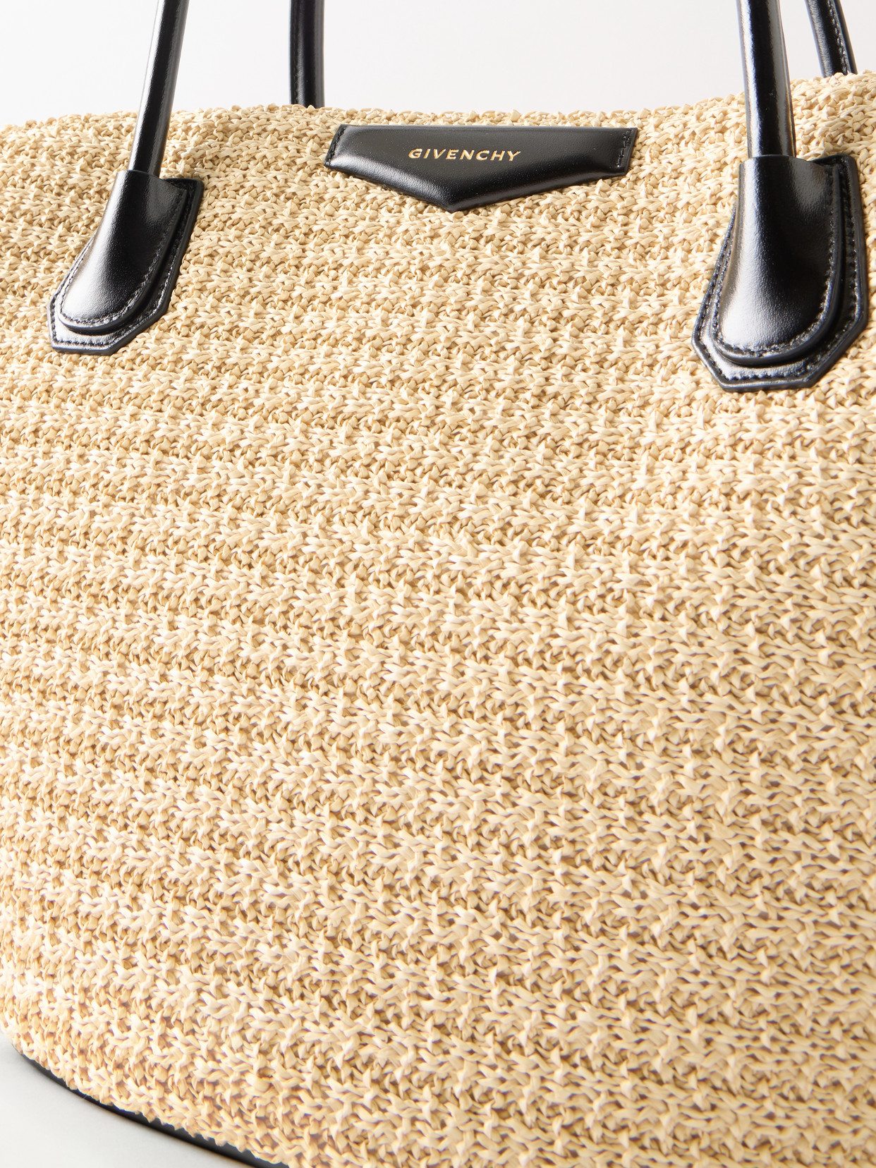 Antigona Small Leather-Trimmed Raffia Tote