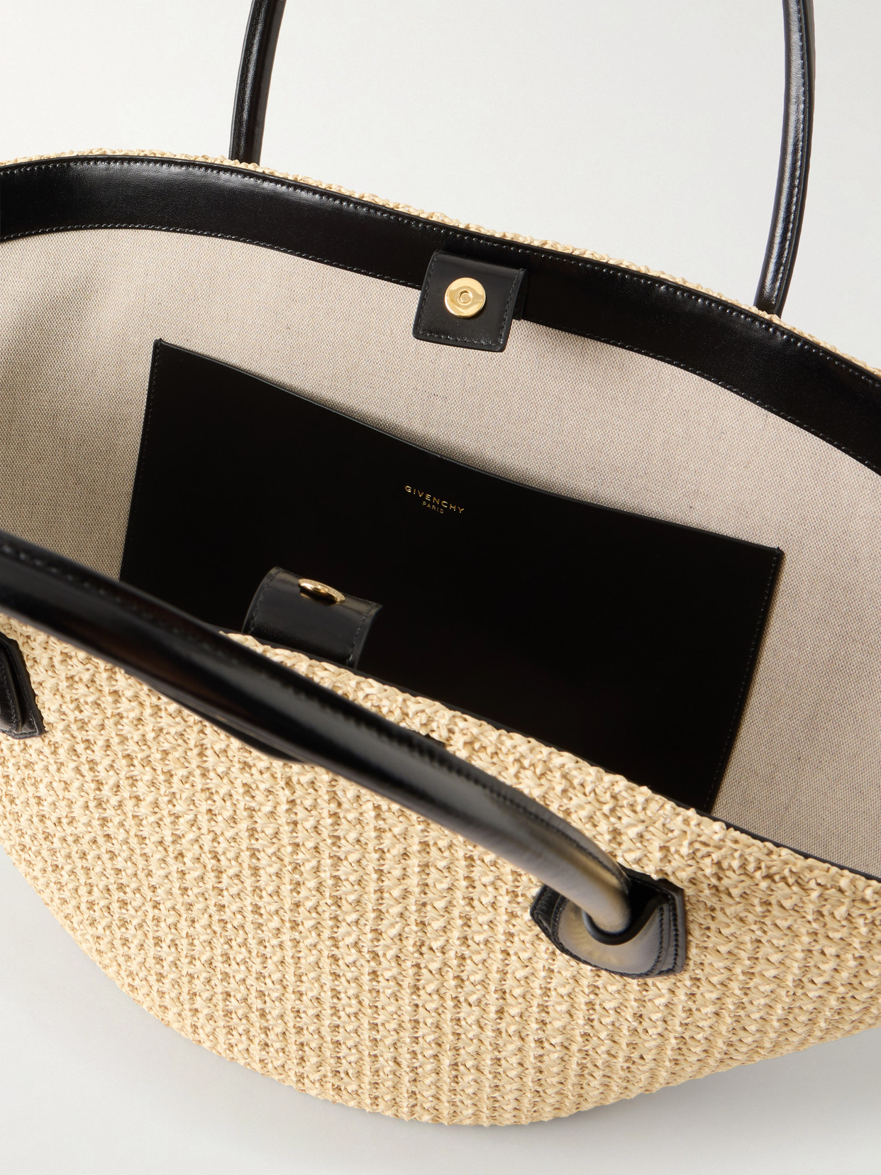 Antigona Small Leather-Trimmed Raffia Tote