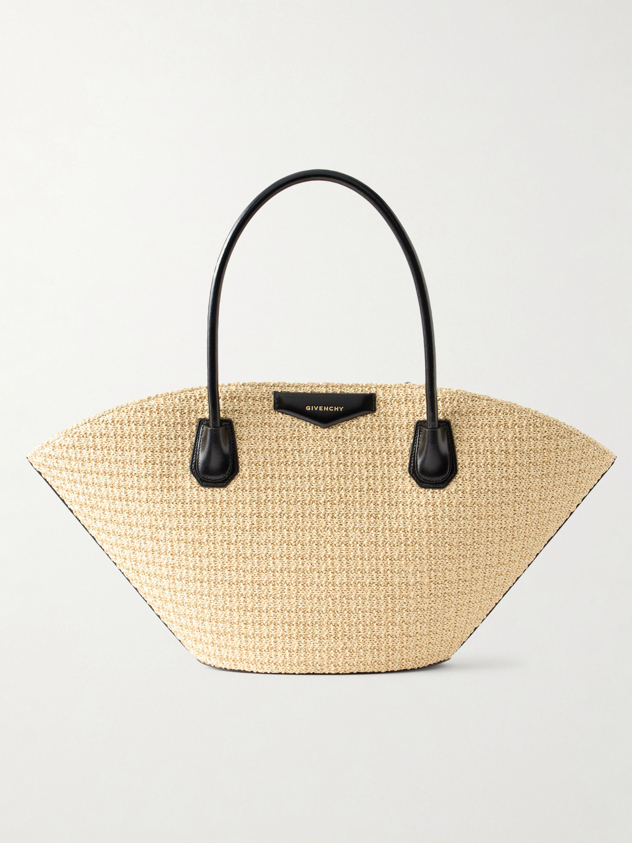 Givenchy Antigona Small Leather-trimmed Raffia Tote In Neutral