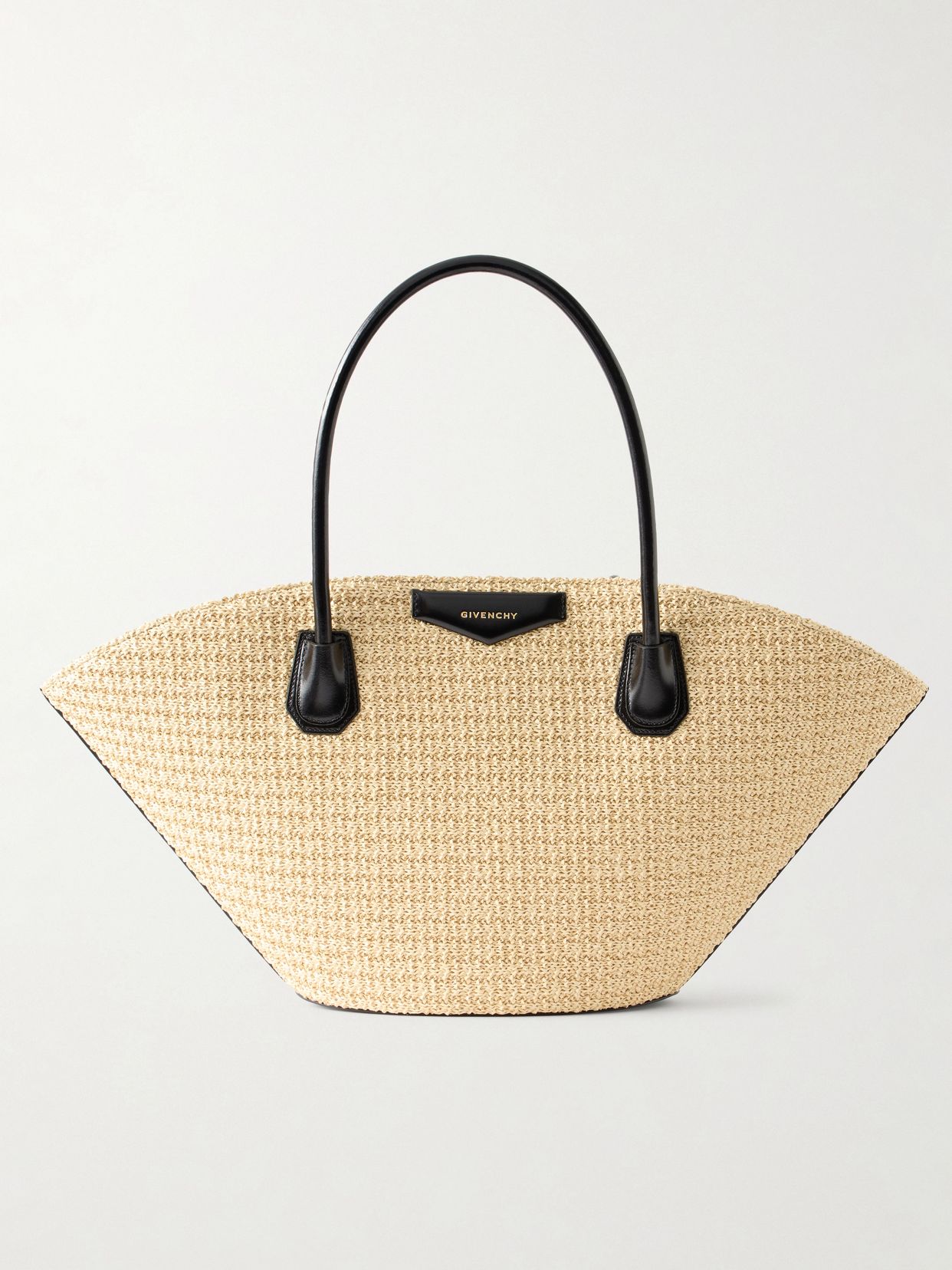 Antigona small leather-trimmed raffia tote