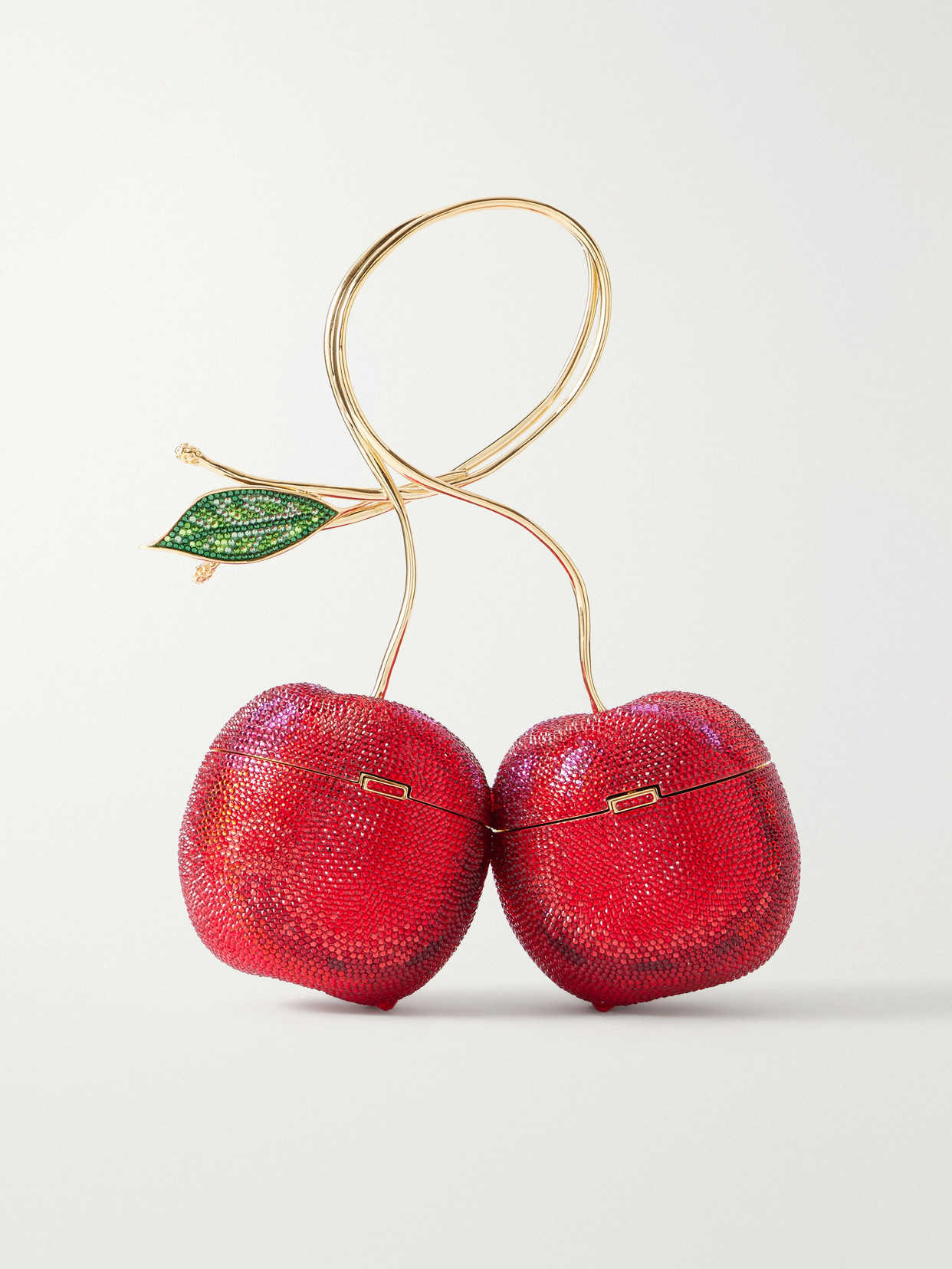 Judith Leiber Cherries Crystal-embellished Gold-tone Clutch In Red