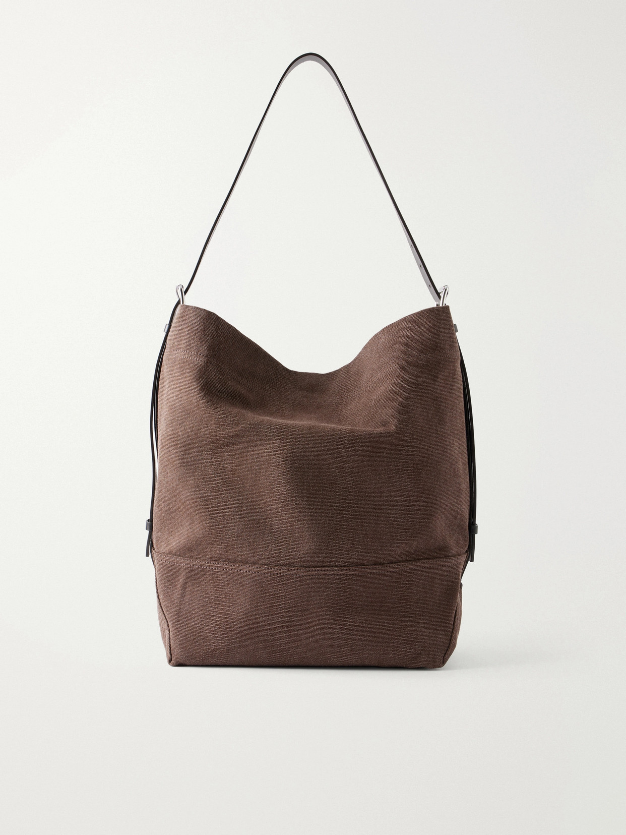 Lemaire Belted Leather-trimmed Canvas Tote In Brown