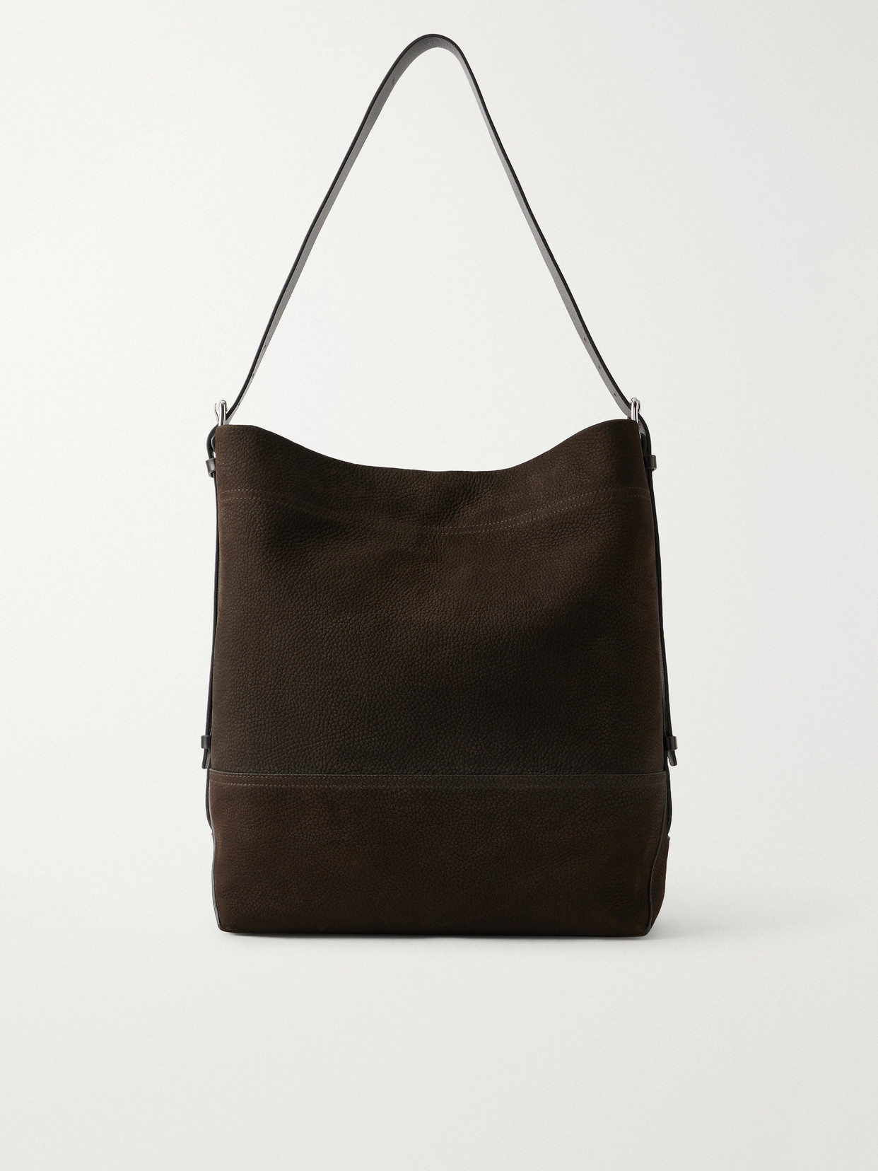 Lemaire Belted Nubuck Leather Tote In Brown