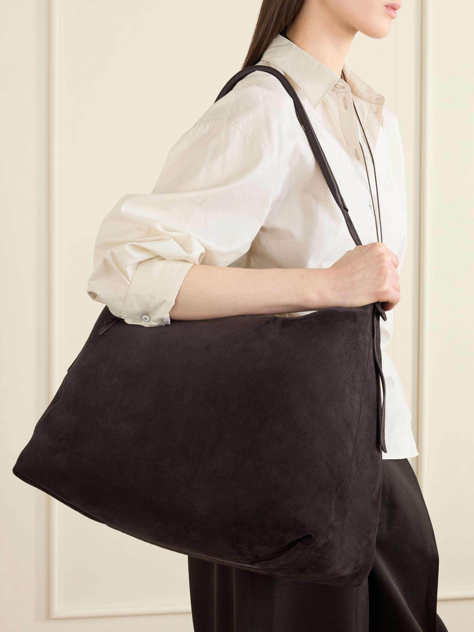 Brown Belted suede shoulder bag | LEMAIRE | NET-A-PORTER