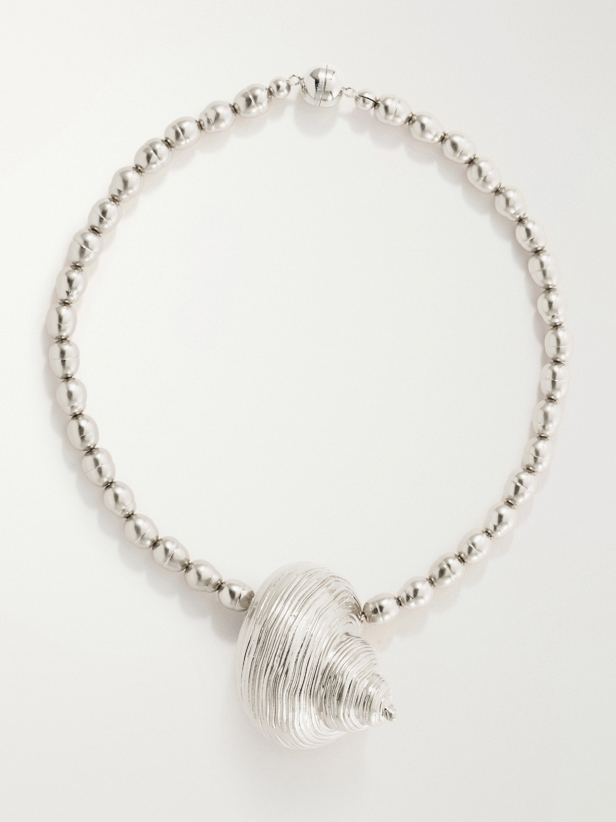 Julietta Mykonos Rhodium-pleated Beaded Necklace In Metallic