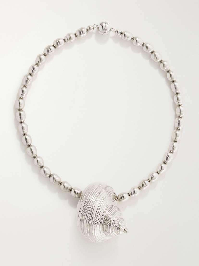 Julietta Mykonos Rhodium-pleated Beaded Necklace