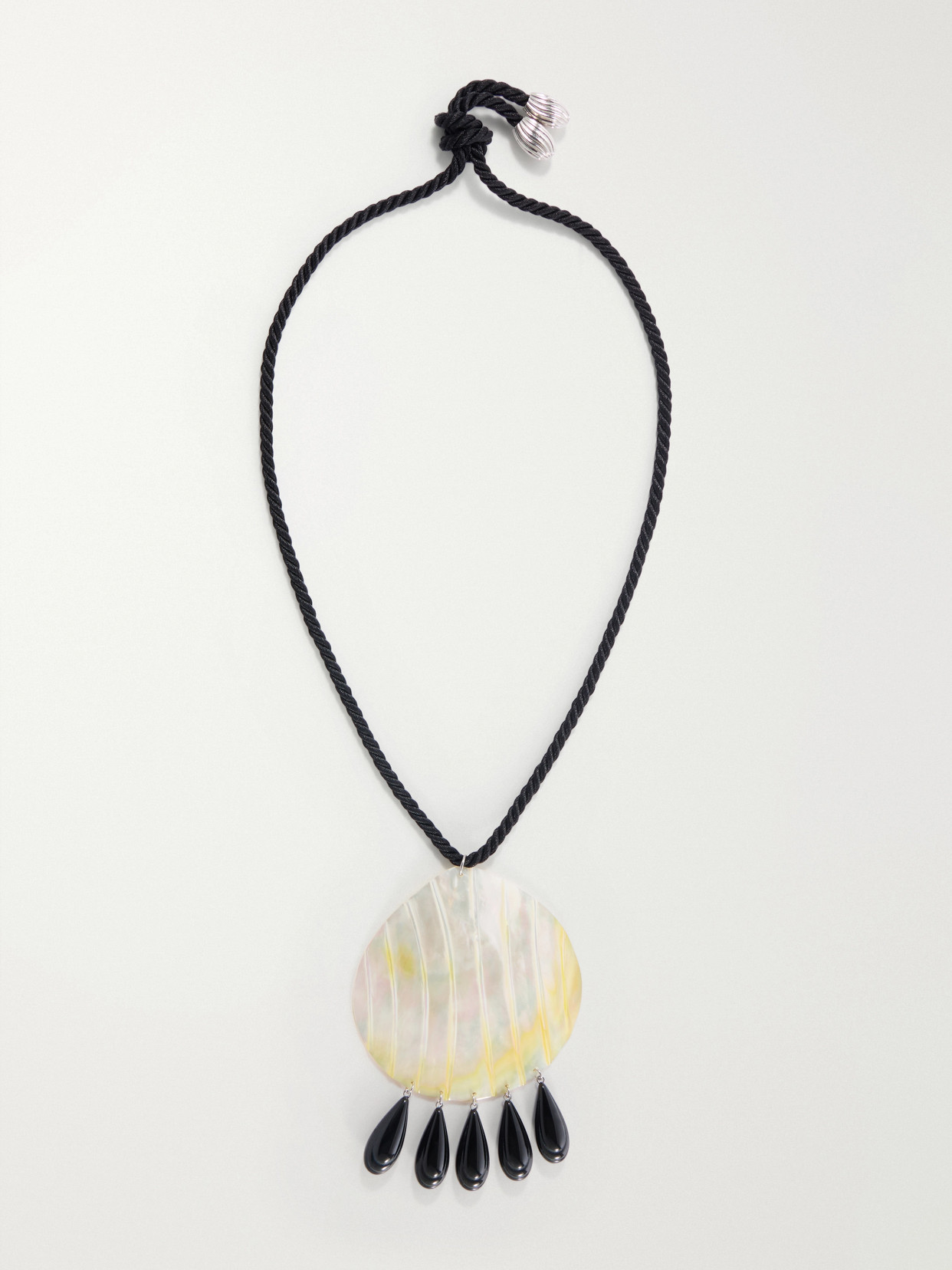 Julietta Iris Rhodium-plated, Shell, Resin And Cord Necklace In Black
