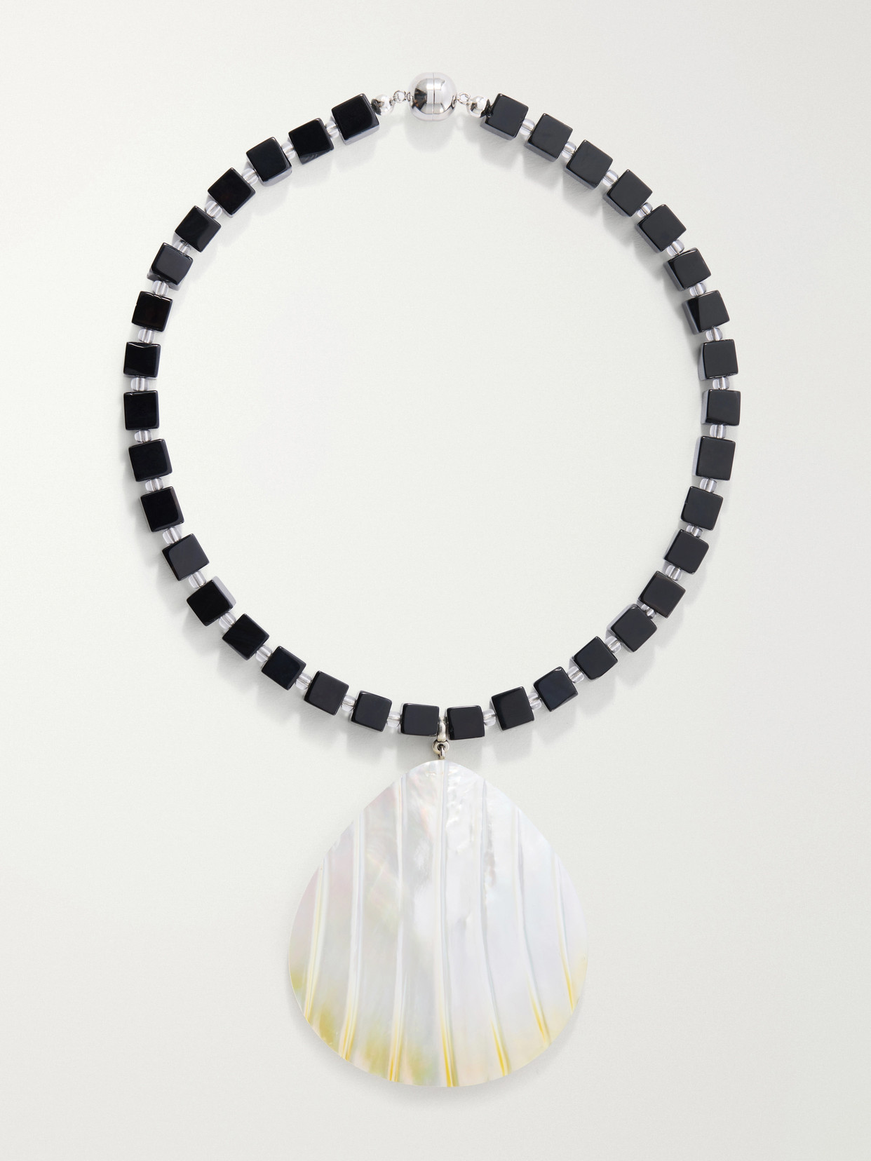 Julietta Oro Rhodium-plated, Shell And Onyx Necklace In Black